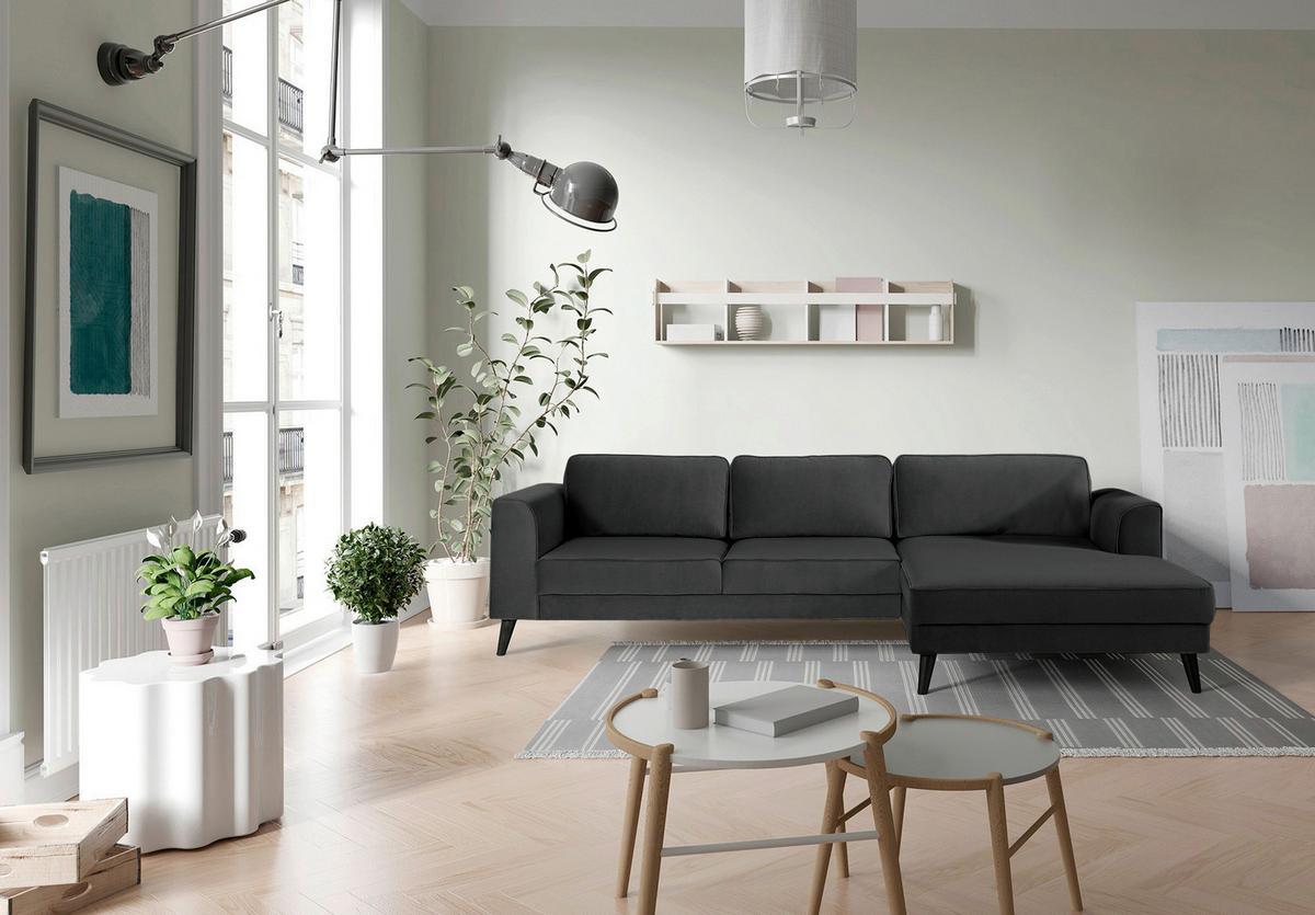 Ecksofa Lumber Jack Anthrazit Velours 277x167cm - Wengefarben/Anthrazit, MODERN, Textil (277/167cm) - Trendmanufaktur