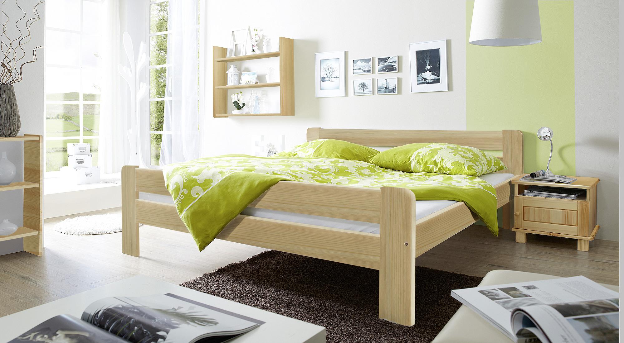 Bett Echtholz Massiv 140x200 Bert, Kiefer - Kieferfarben, MODERN, Holz (140/200cm) - MID.YOU