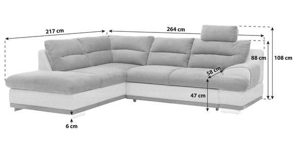 Ecksofa mit Schlaffunktion + Bettkasten Seaside, Velours - Chromfarben/Anthrazit, KONVENTIONELL, Textil (217/264cm) - Luca Bessoni