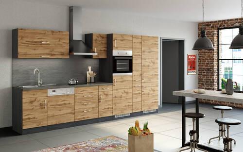Küchenzeile Sorrento Mit Geräten 360 cm Eichefarben - Schieferfarben/Eiche Wotan, MODERN, Holzwerkstoff (360cm) - Held