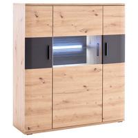 Highboard B: 120 cm Cortona Anthrazit/Eichefarben - Klar/Eichefarben, Design, Glas/Holzwerkstoff (120/134/37cm) - Livetastic