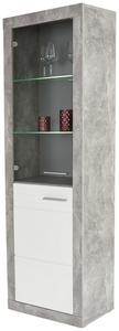 Betondekor in Kombination mit Glas und weißen Fronten Vitrine für das Wohnzimmer in Betondekor