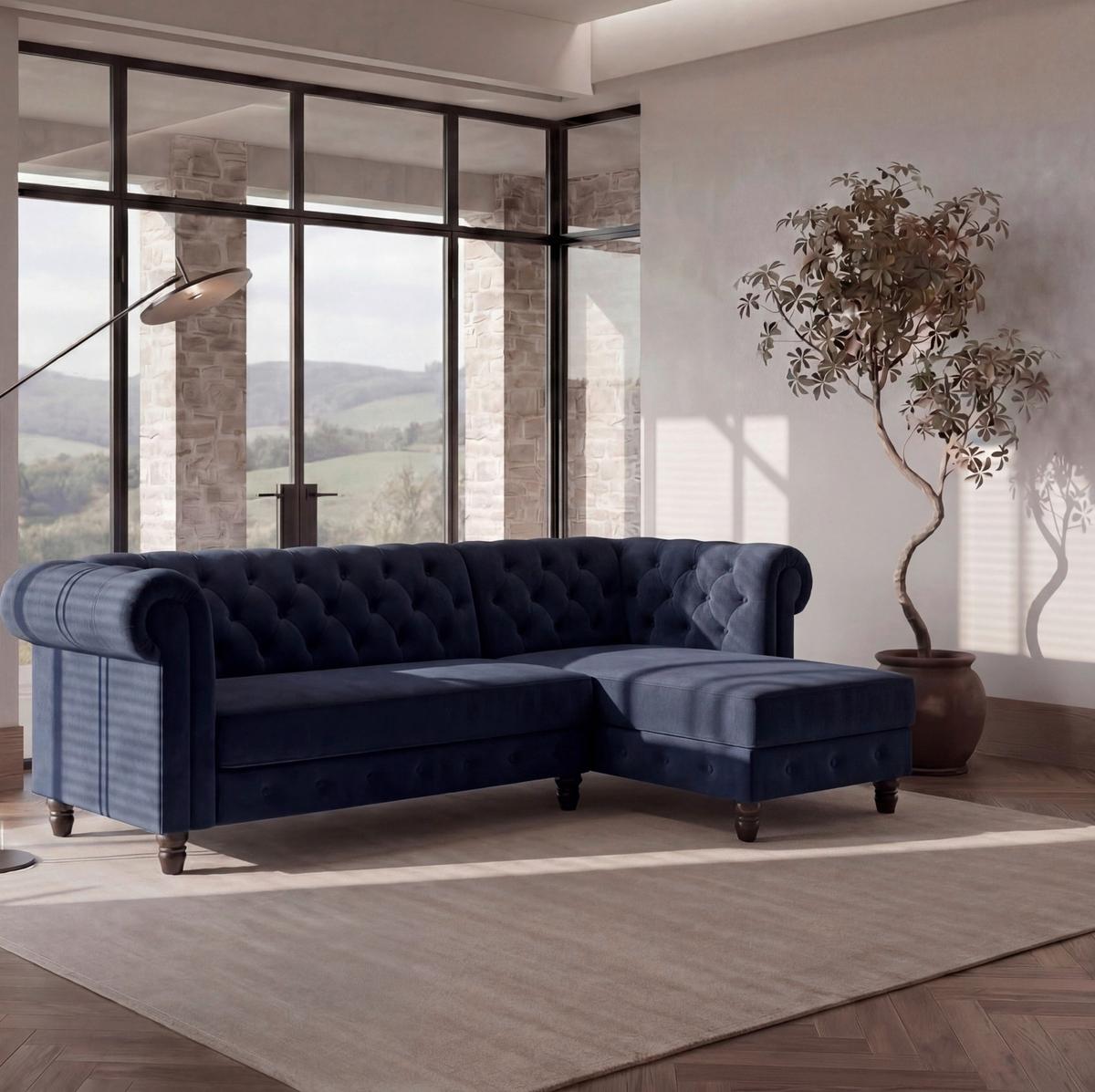 Ecksofa Firenze Blau, mit Schlaffunktion - Blau/Schwarz, Basics, Textil (241/154cm) - Livetastic