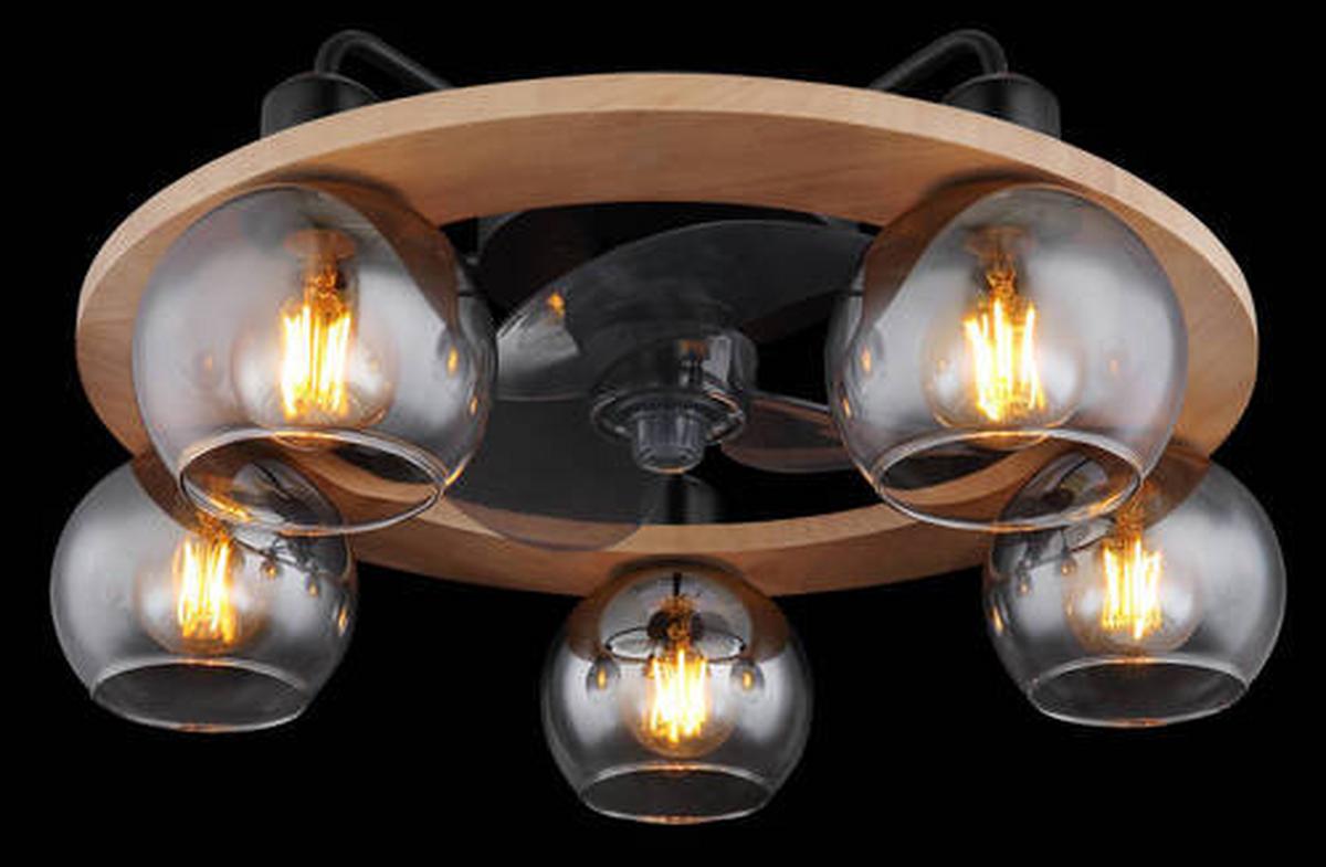Deckenventilator 03639 - Schwarz/Naturfarben, Design, Glas/Holz (55/21,5cm) - Globo