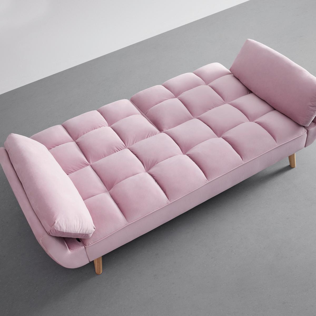 Rozkládací pohovka CORA, růžový samet, max. 360 kg - růžová/přírodní barvy, Moderní, dřevo/textil (214/92/81cm) - Bessagi Home