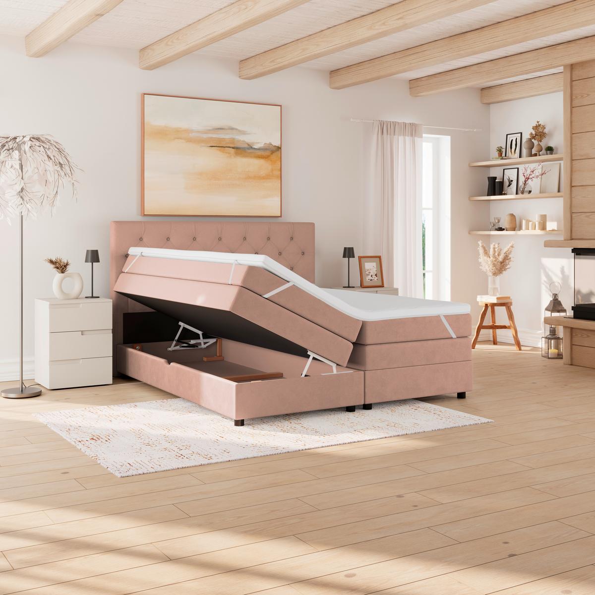 Boxspringbett Elio Altrosa 180x200 Cm H2 - Schwarz/Altrosa, ROMANTIK / LANDHAUS, Textil (184/121/212cm) - James Wood