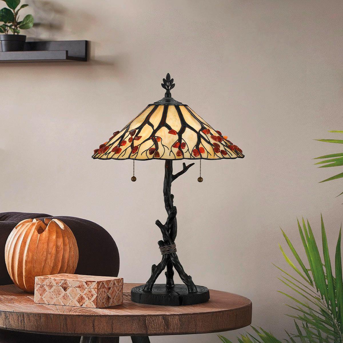 Asztali Lámpa Qz-Whispering-Tl-Vb - sötétbarna/többszínű, Konventionell, üveg/fém (62,9/43,2cm) - Elstead Lighting