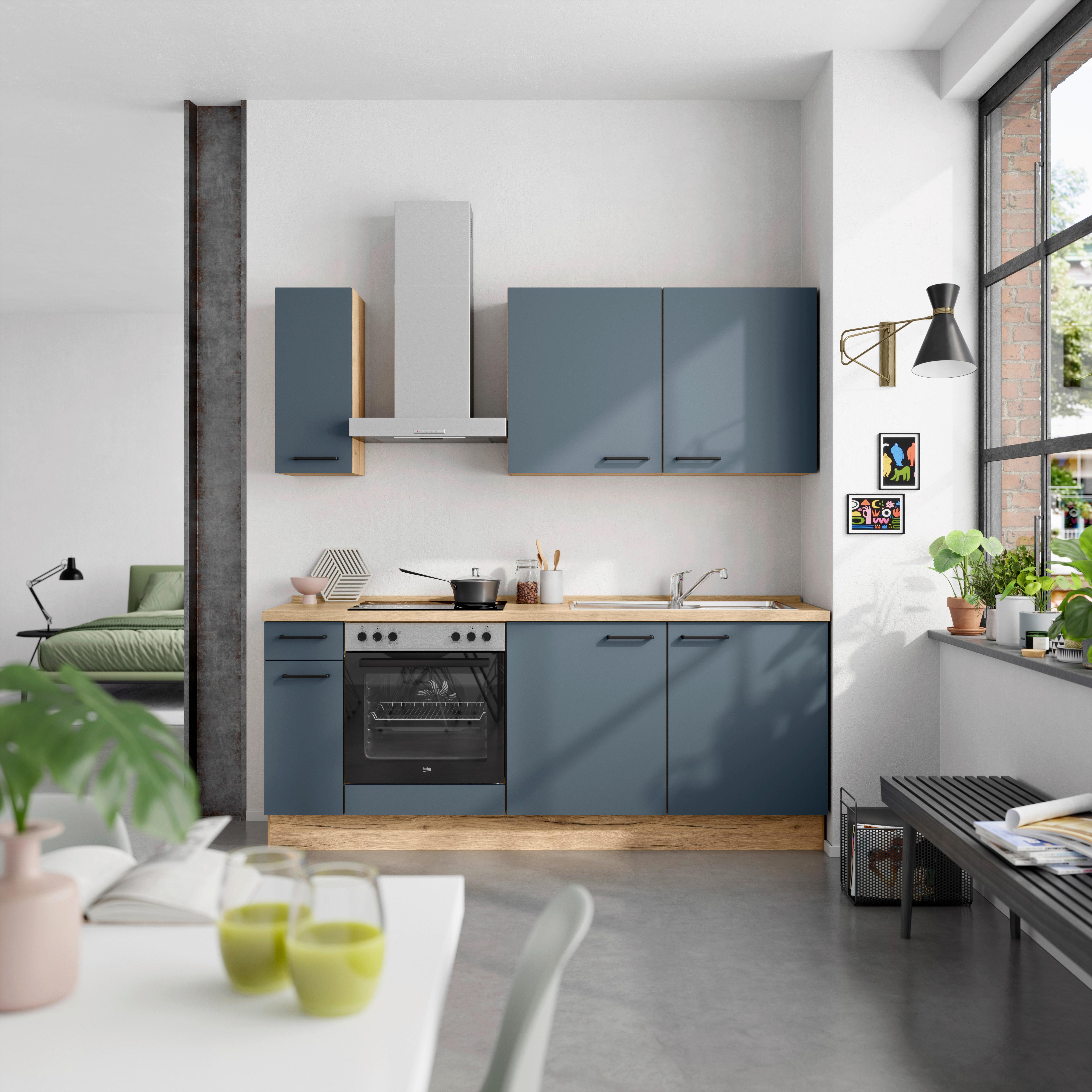 Küchenleerblock Easytouch Low-Line, L5 Links - Blau/Eichefarben, MODERN, Holzwerkstoff (210cm) - Nobilia