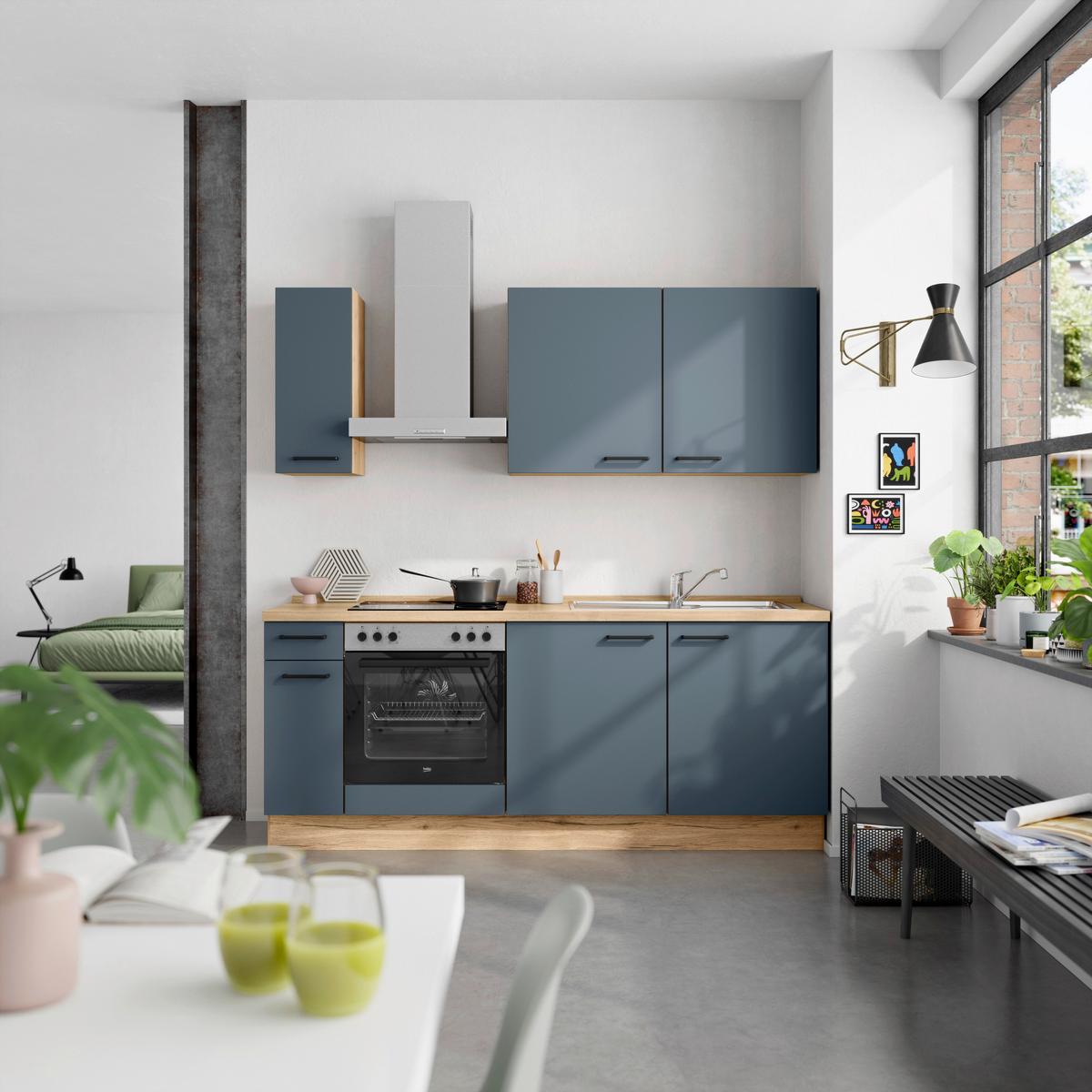 Küchenleerblock Easytouch Low-Line, L5 Links - Blau/Eichefarben, MODERN, Holzwerkstoff (210cm) - Nobilia