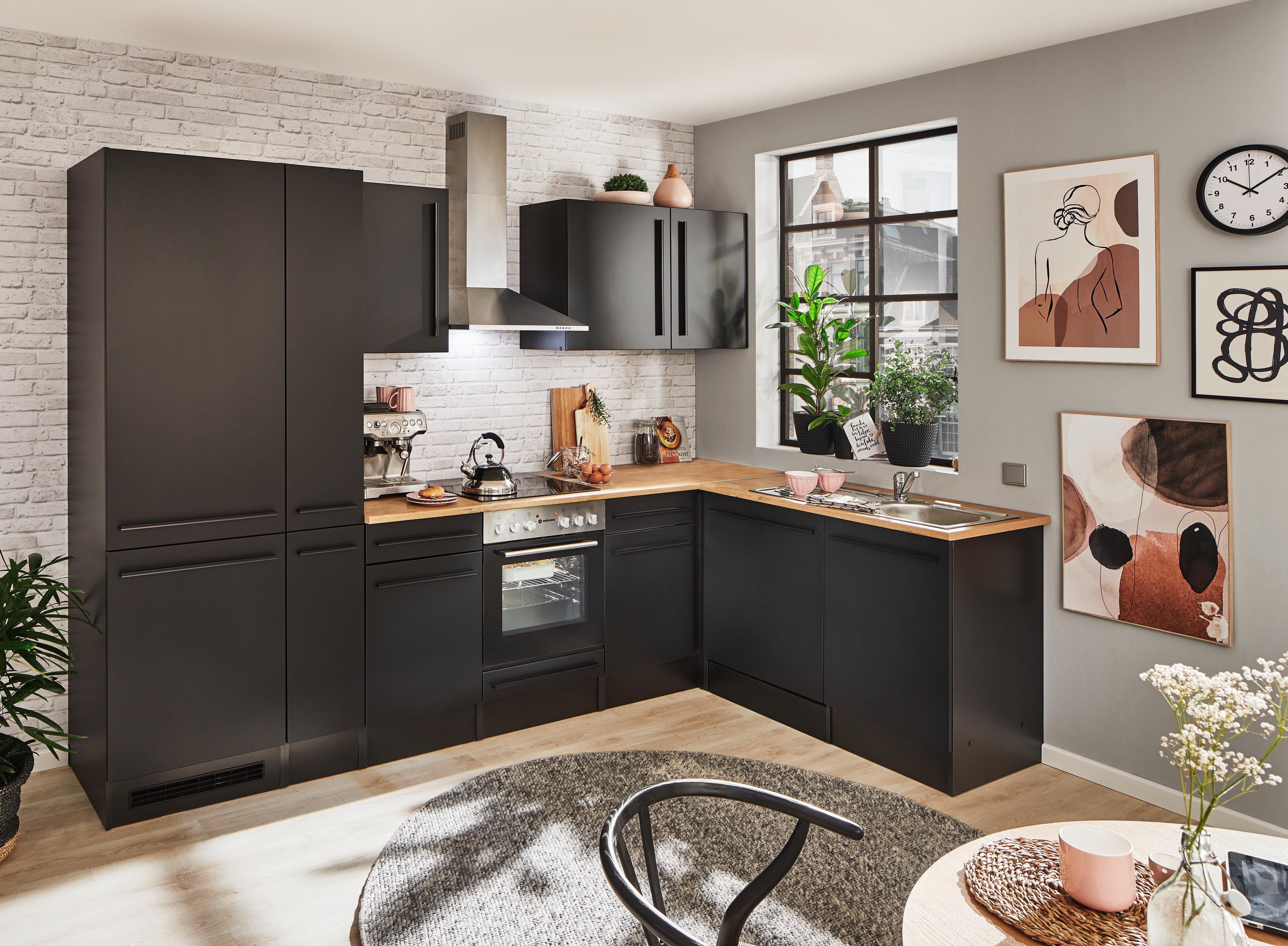 Eckküche Jazz 8 310 Schwarz S: 310x175 Cm - Eichefarben/Schwarz, LIFESTYLE, Holzwerkstoff (310/175/60cm) - MID.YOU