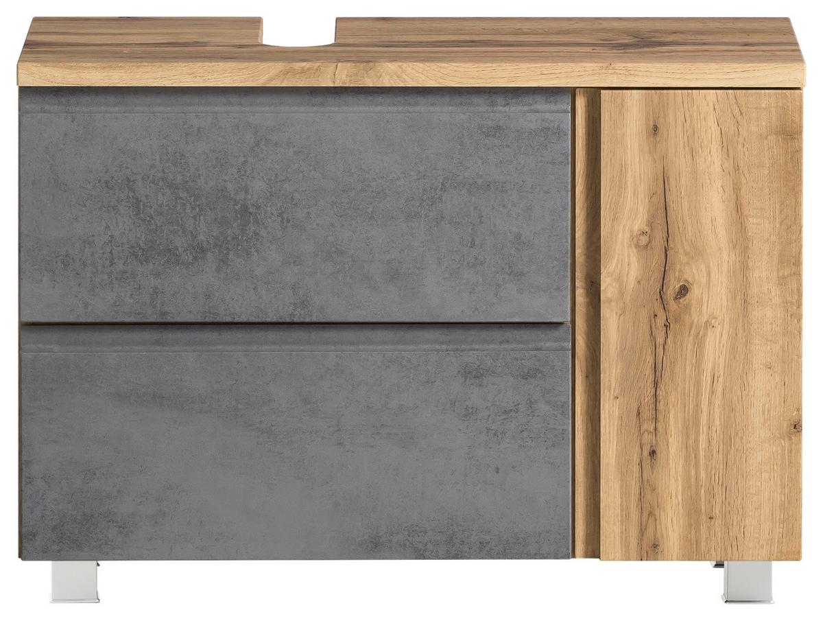 Waschbeckenunterschrank Varese B: 85 Cm Hellgrau/eiche Wotan - Eiche Wotan/Hellgrau, MODERN, Holzwerkstoff (85/56/35cm) - Held