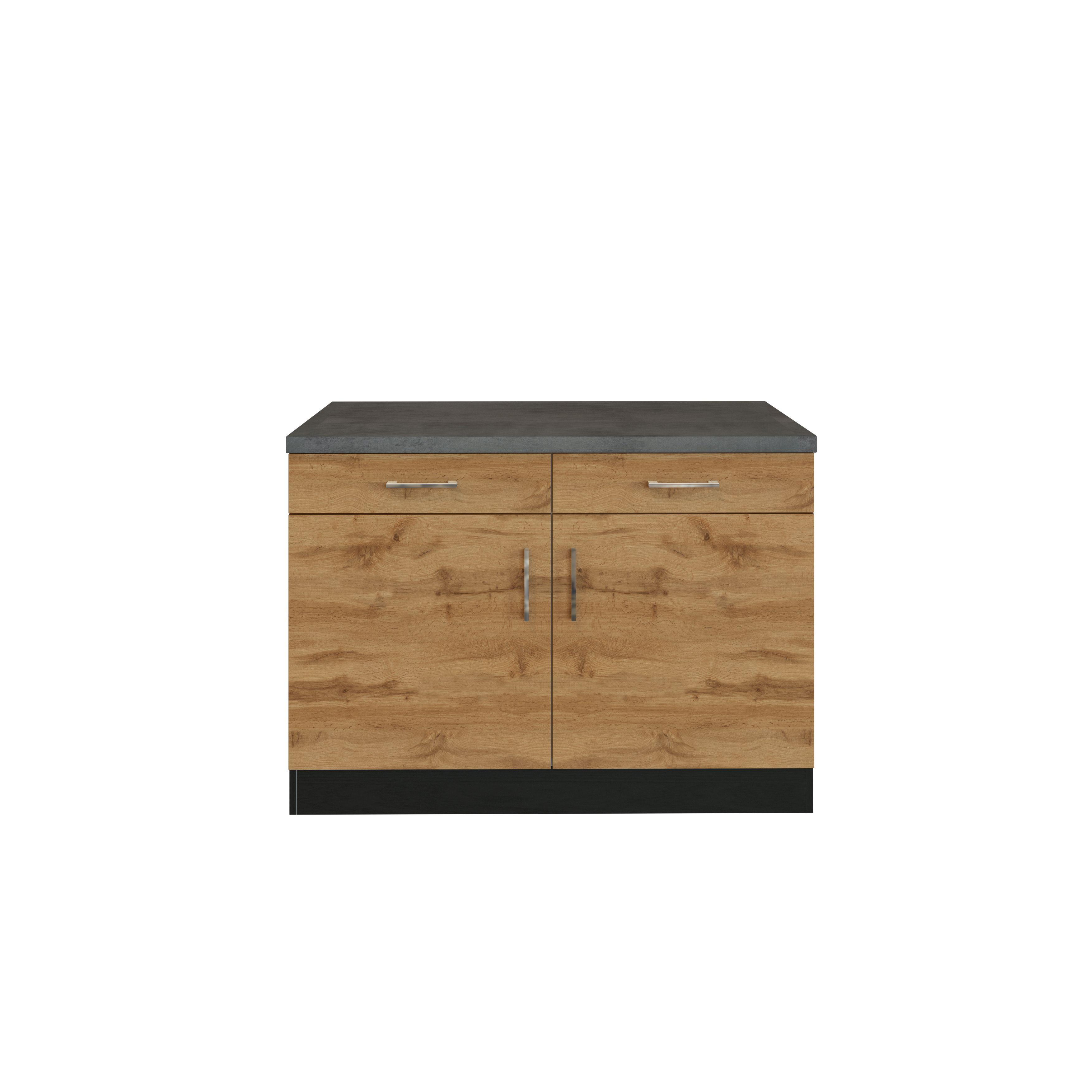 Küchenunterschrank B: 100 cm Eiche Dekor/Grau mit Laden - Eichefarben, MODERN, Holzwerkstoff (100/85/60cm) - Held