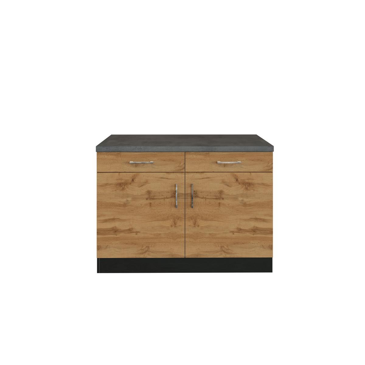 Küchenunterschrank B: 100 cm Eiche Dekor/Grau mit Laden - Eichefarben, MODERN, Holzwerkstoff (100/85/60cm) - Held