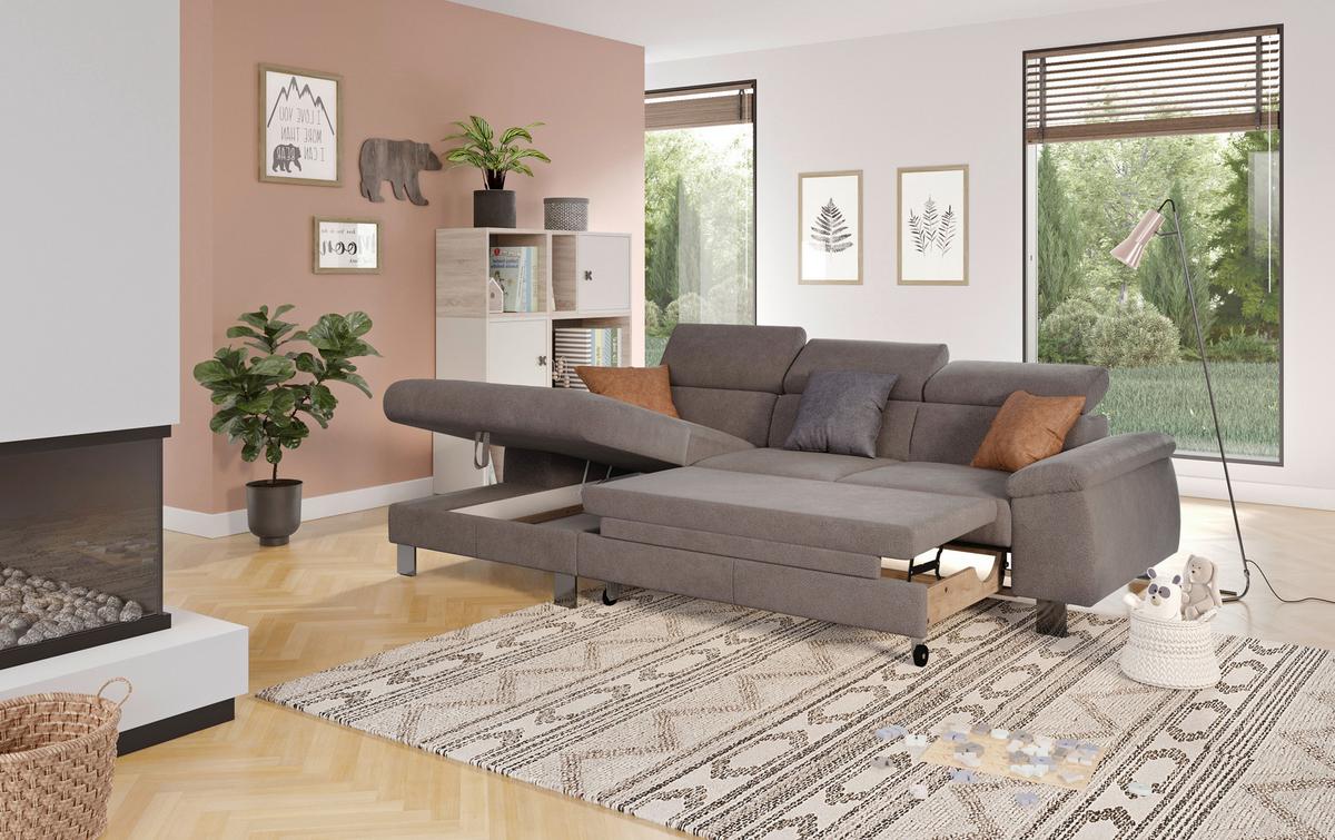 Ecksofa Micky, Dunkelgrau S:166x244 cm - Chromfarben/Dunkelgrau, Design, Textil (166/244cm) - Livetastic