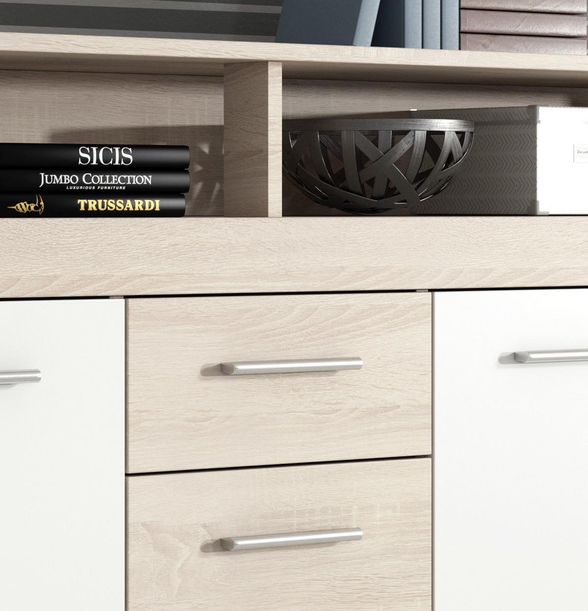 Sideboard B 190cm Luna, Eiche/Weiß - Weiß/Sonoma Eiche, Basics, Holzwerkstoff (190/95/32cm) - MID.YOU