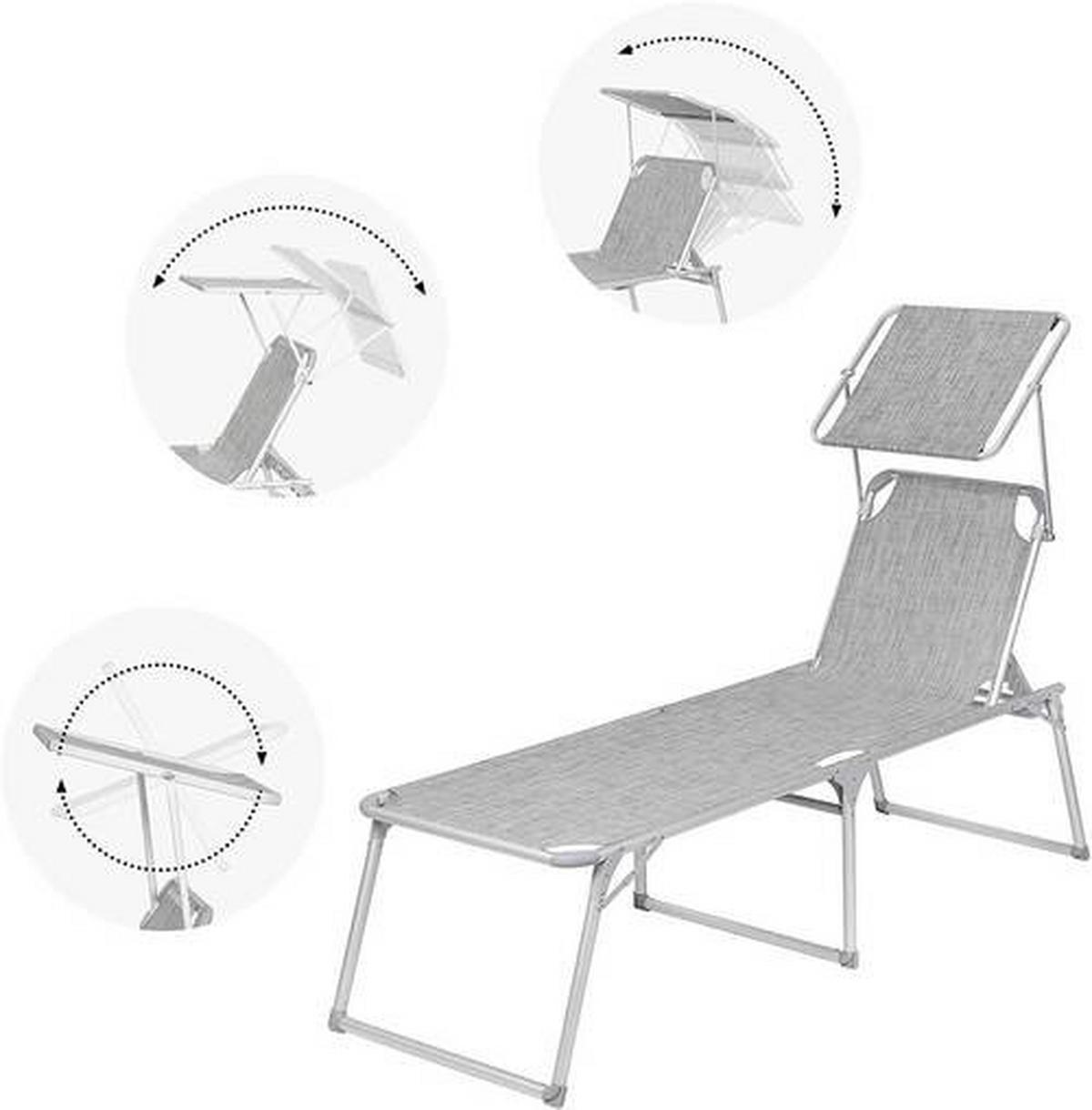 Gartenliege Hellgrau Alufarben Inkl. Sonnendach, B: 65 Cm - Hellgrau/Alufarben, MODERN, Textil/Metall (65/48/200cm) - Modante
