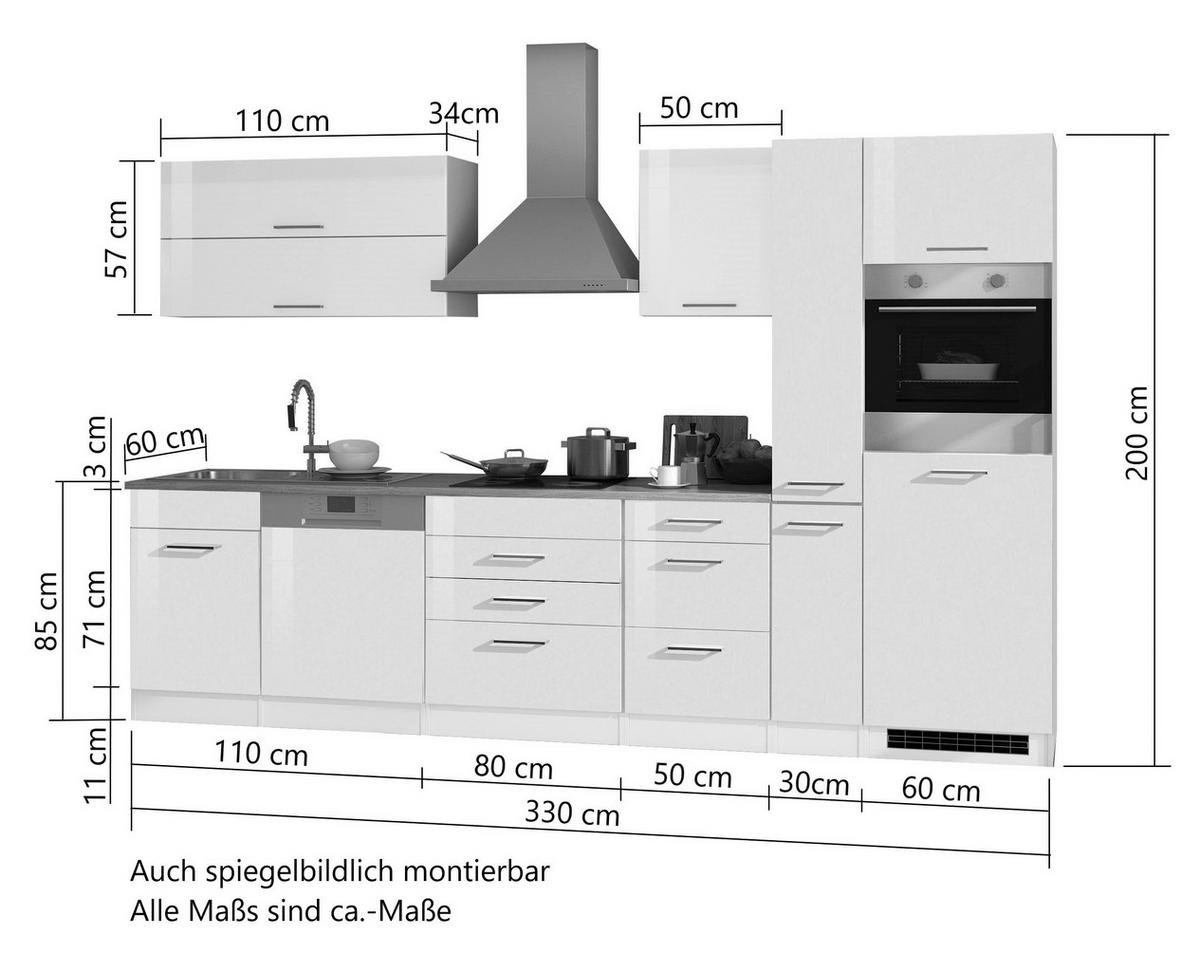 Küchenblock Mailand Graphitfarben B: 330cm - Graphitfarben/Sonoma Eiche, MODERN, Holzwerkstoff (330cm) - Held