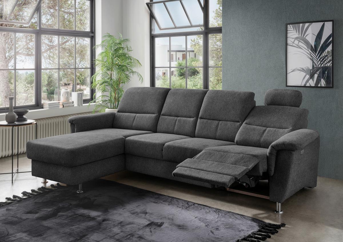 Ecksofa Mit Relaxfunktion Parole Anthrazit Chenille - Chromfarben/Anthrazit, KONVENTIONELL, Textil (165/292cm) - Livetastic