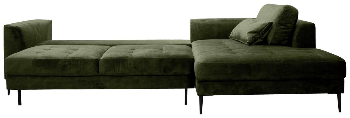 Ecksofa Mit Schlaffunktion & Bettkasten Luzi Dunkelgrün - Dunkelgrün/Schwarz, MODERN, Textil (280/168cm) - Trendmanufaktur