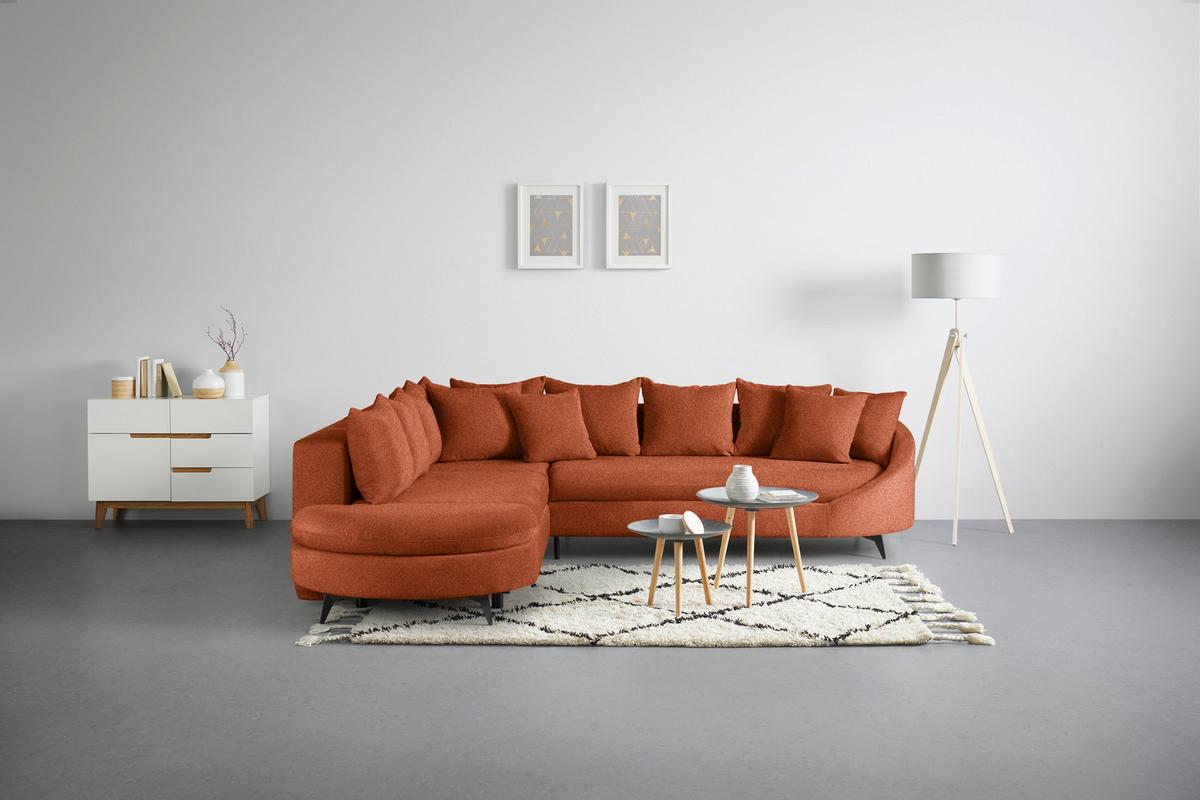 Rohová sedačka AXEL, levá, rezavá tkanina - černá/rezavá, Moderní, kov/textil (250/291cm) - Mömax
