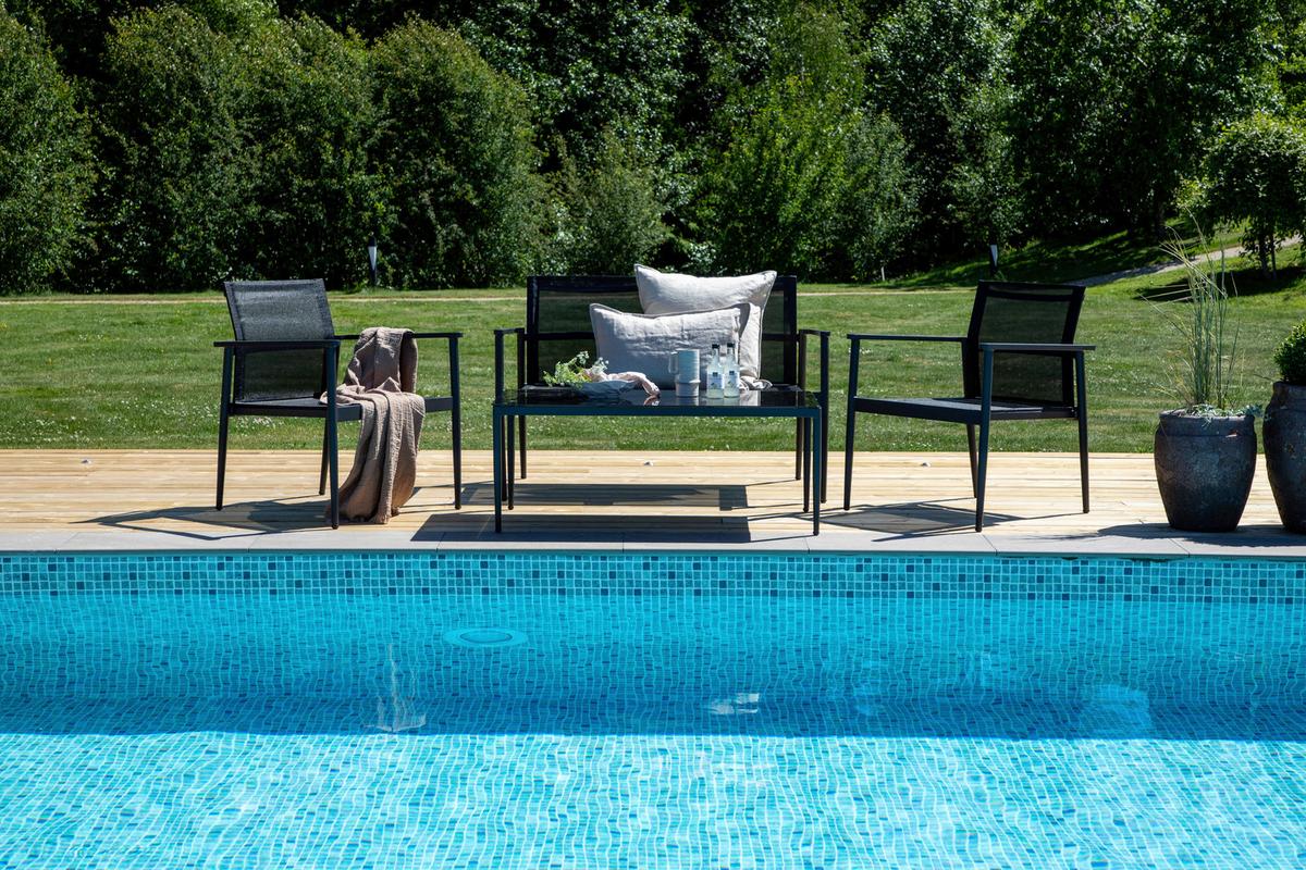 Gartengarnitur 4-Tlg. Break Aluminium/Glas - Schwarz, KONVENTIONELL, Glas/Textil - Gardenson