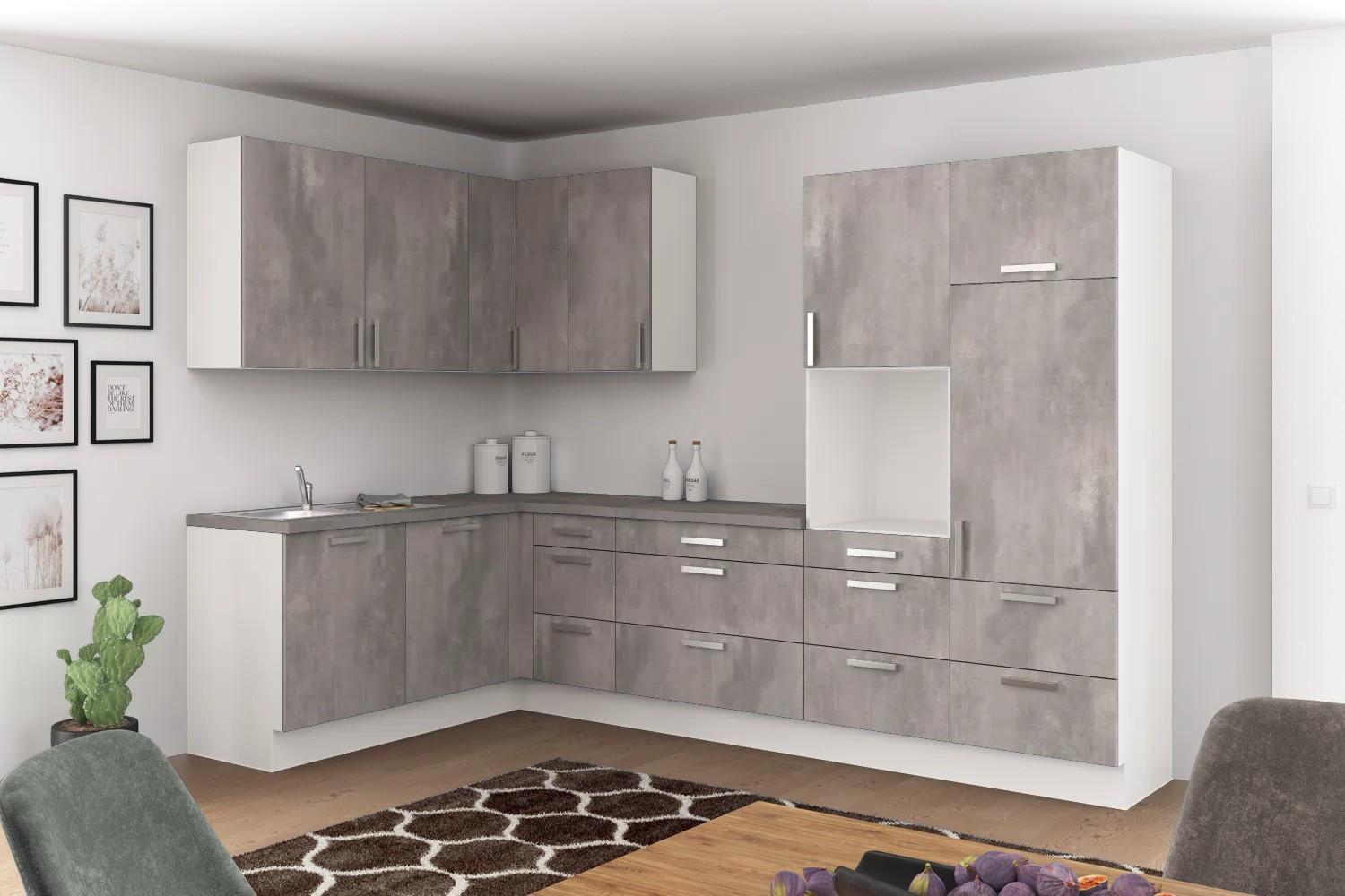 Eckküche Ip1200 Ohne Geräte 185x320 Cm Betonoptik