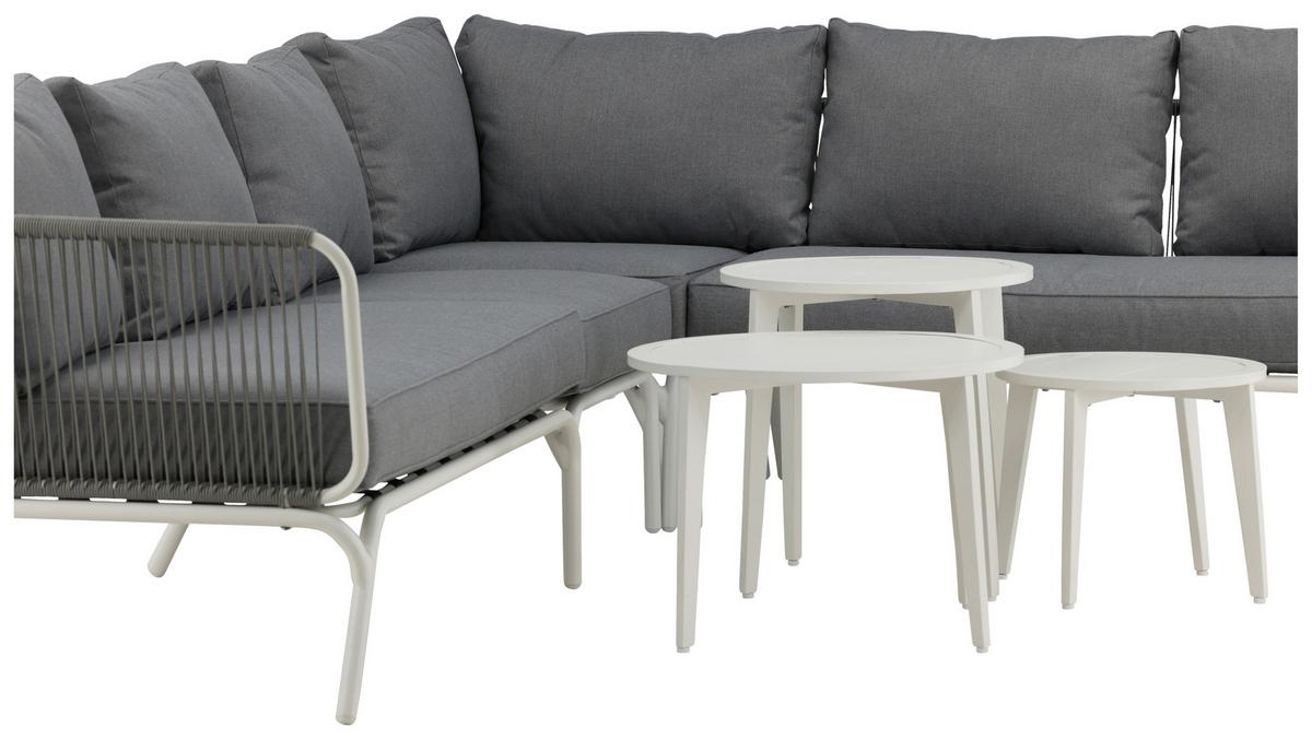 Loungegarnitur 4-tlg Roxo Metall/textil Mit Kissen - Weiß/Grau, KONVENTIONELL, Textil/Metall - Gardenson
