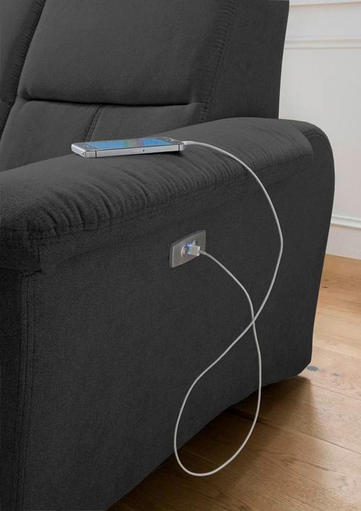Ecksofa mit Relaxfunktion + USB Anschluss Parole, Mikrof. - Chromfarben/Schwarz, MODERN, Textil (165/231cm) - Livetastic