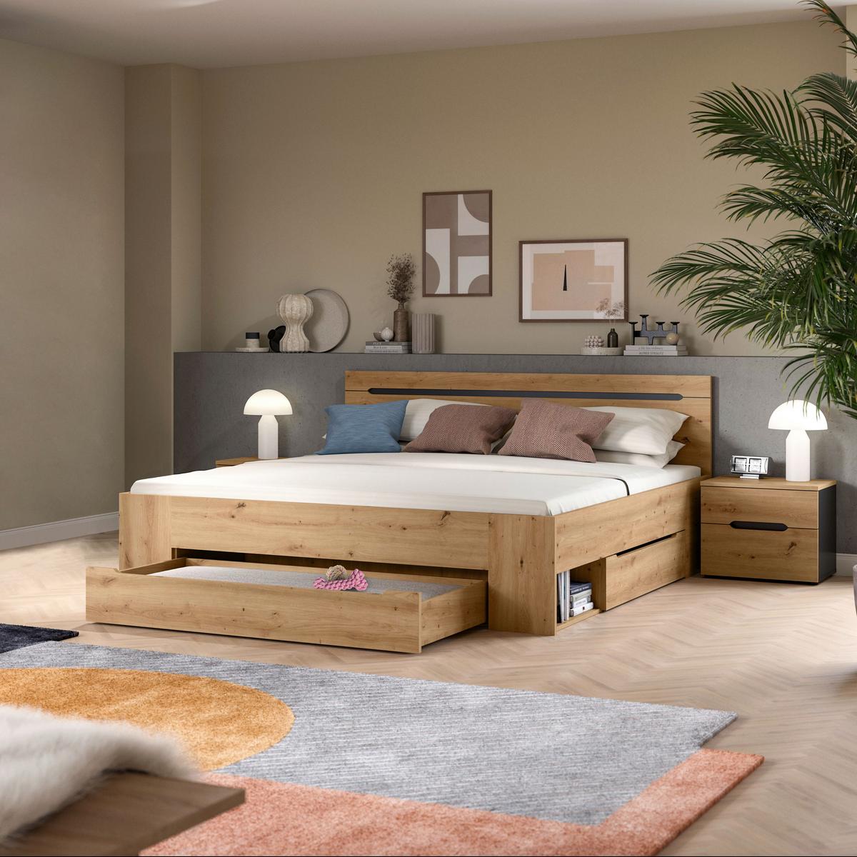 Schlafzimmer Canu Grau /Eiche Artisan Dekor B: 284cm - Eiche Artisan/Grau, MODERN, Holzwerkstoff (284/87/205cm) - MID.YOU