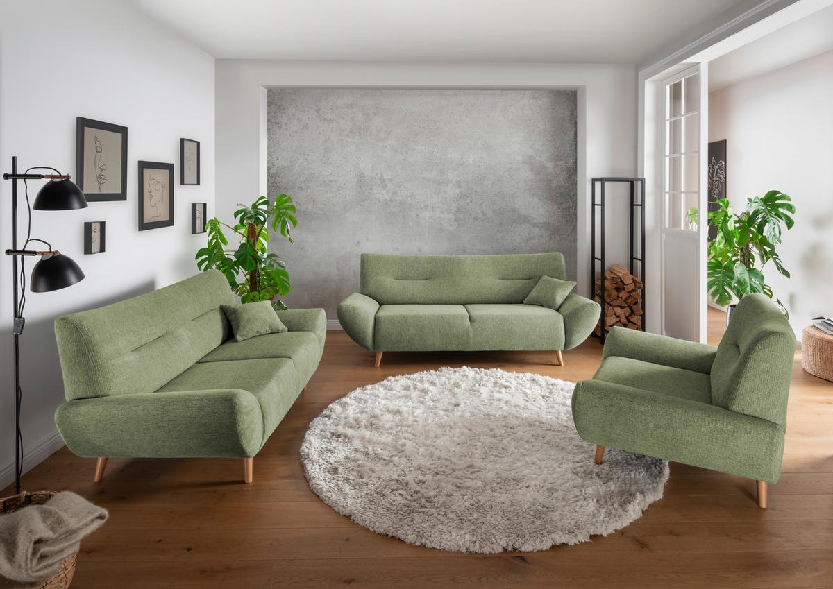 3-sitzer-sofa Drago Grün Zierkissen - Wildeiche/Grün, MODERN, Holz/Textil (205/81/90cm) - MID.YOU