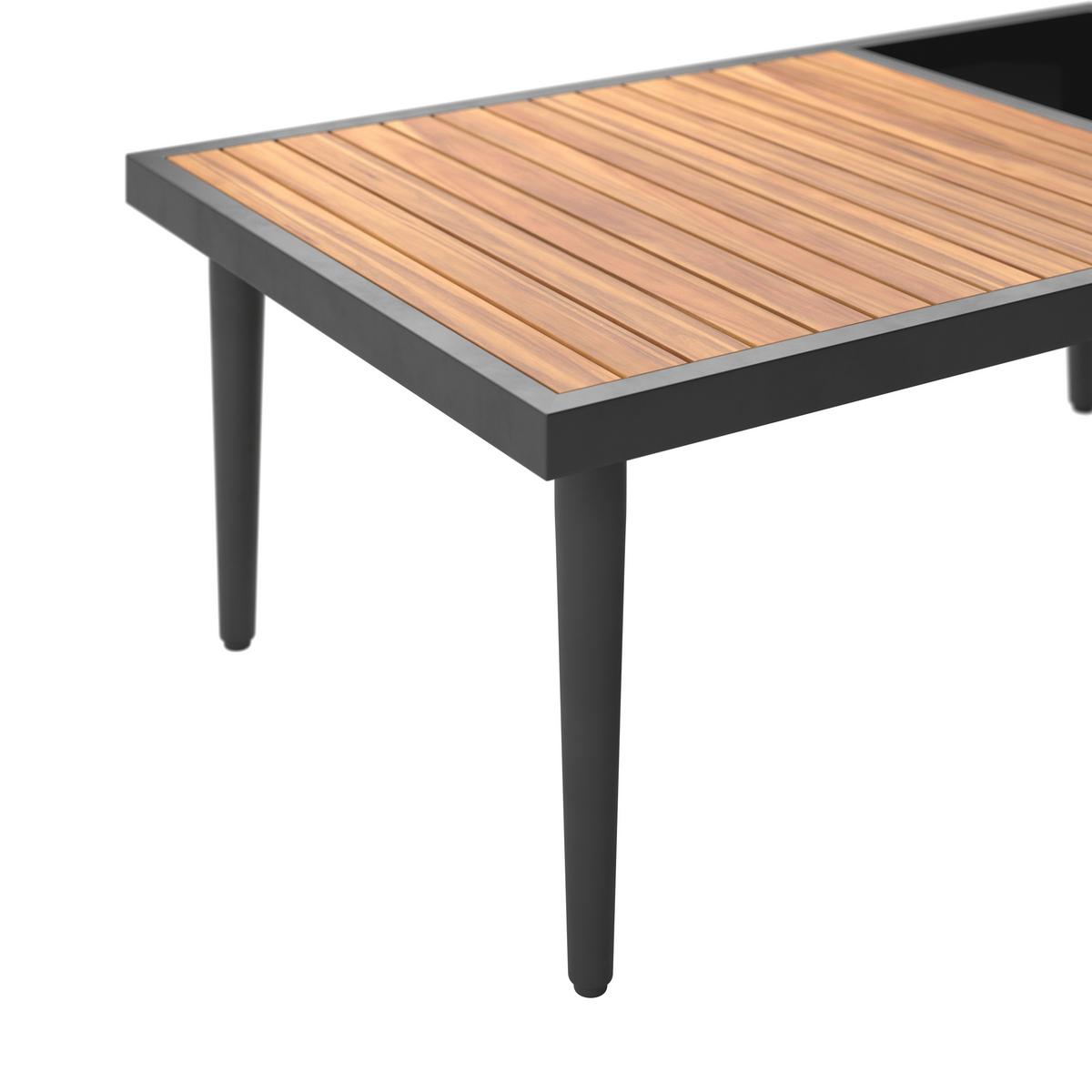 Loungegarnitur Nara - Schwarz/Akaziefarben, MODERN, Glas/Holz (185/146,5cm) - Beldano