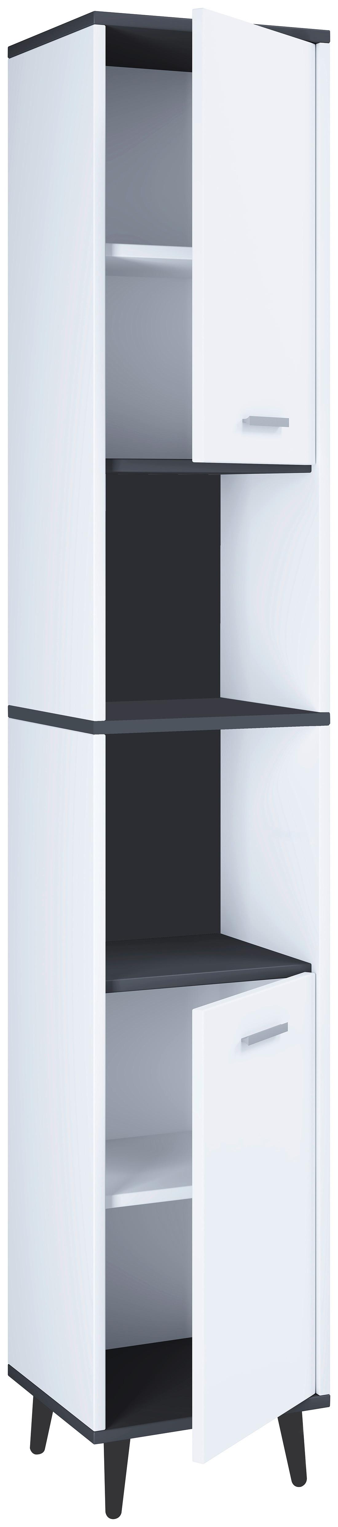 Vysoká skříň LANDOS - bílá/barvy stříbra, Moderní, kompozitní dřevo/plast (32/181/28cm) - MID.YOU
