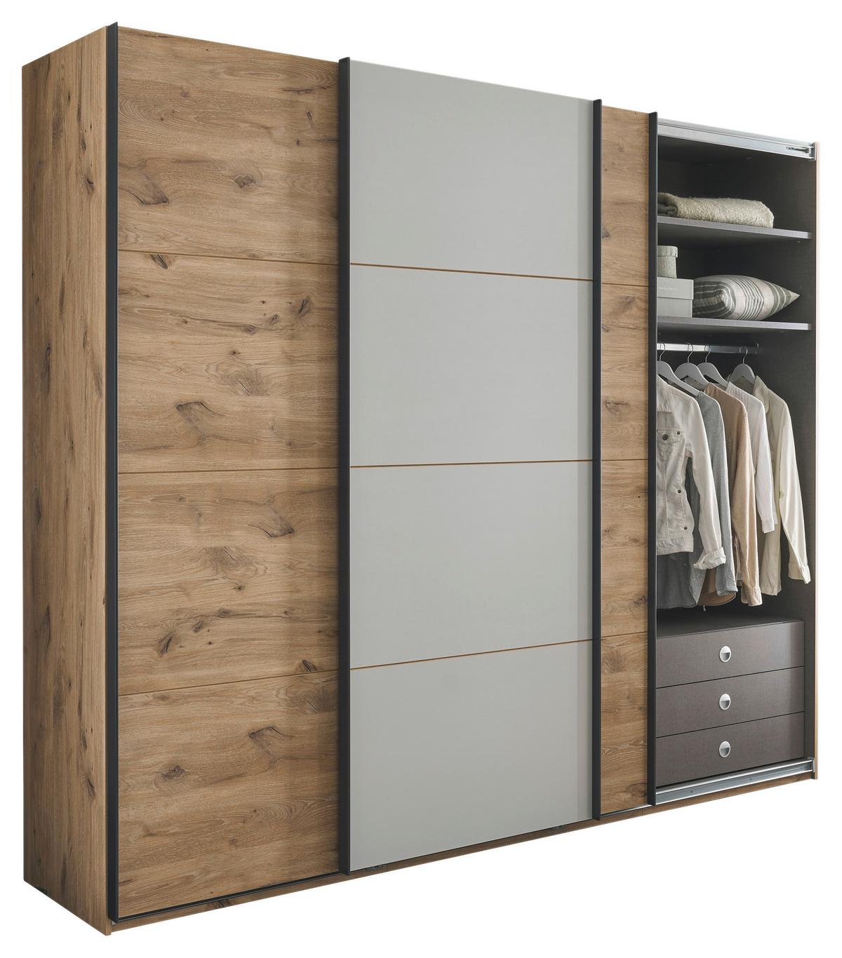 Schwebetürenschrank B: 270 Cm Preda Grau/eiche Dekor - Eichefarben/Grau, Basics, Holzwerkstoff (270/226/60cm) - MID.YOU