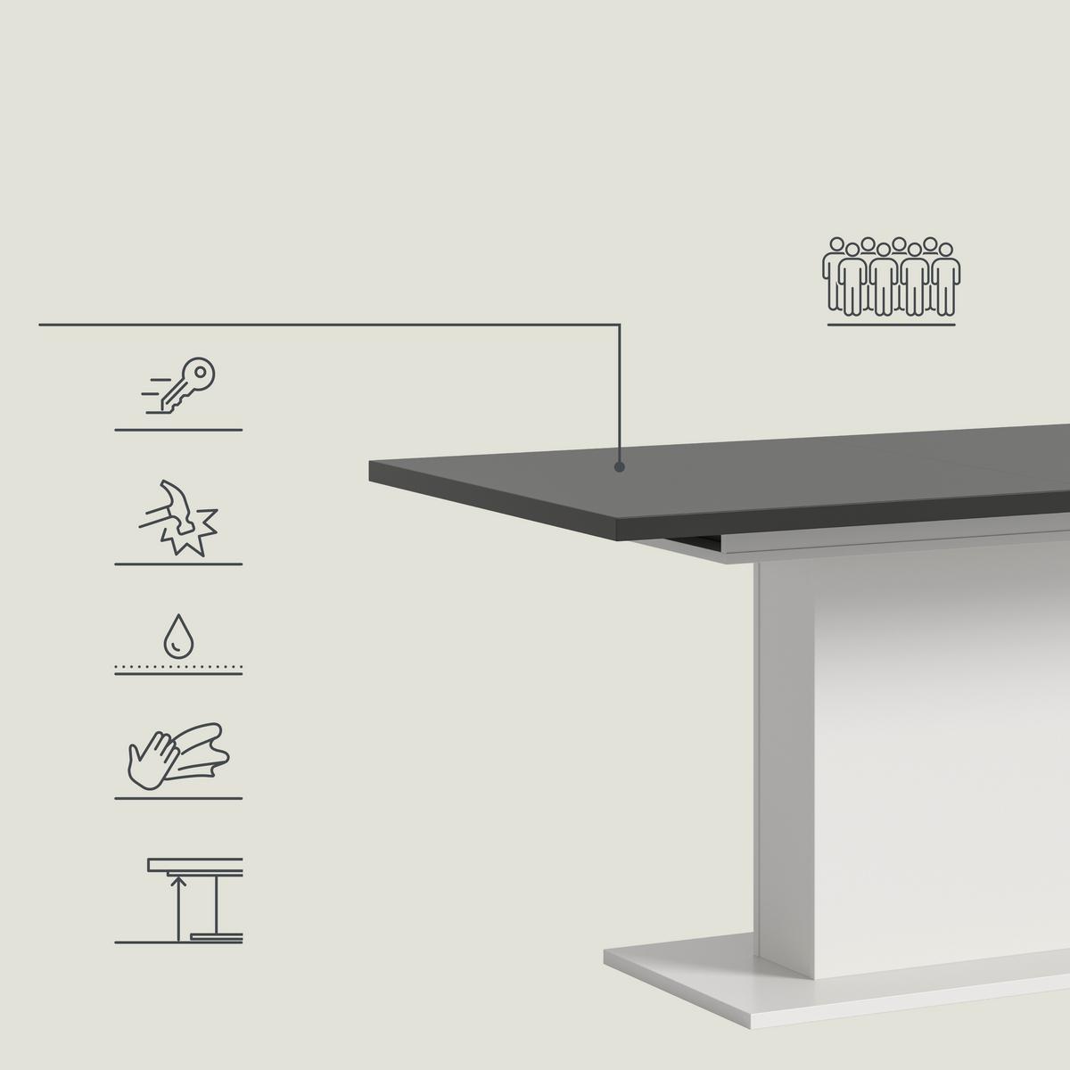 JEDÁLENSKÝ STÔL MARLON 150 AZ - sivá/biela, Konventionell, kompozitné drevo (150-190/90/76cm) - MID.YOU