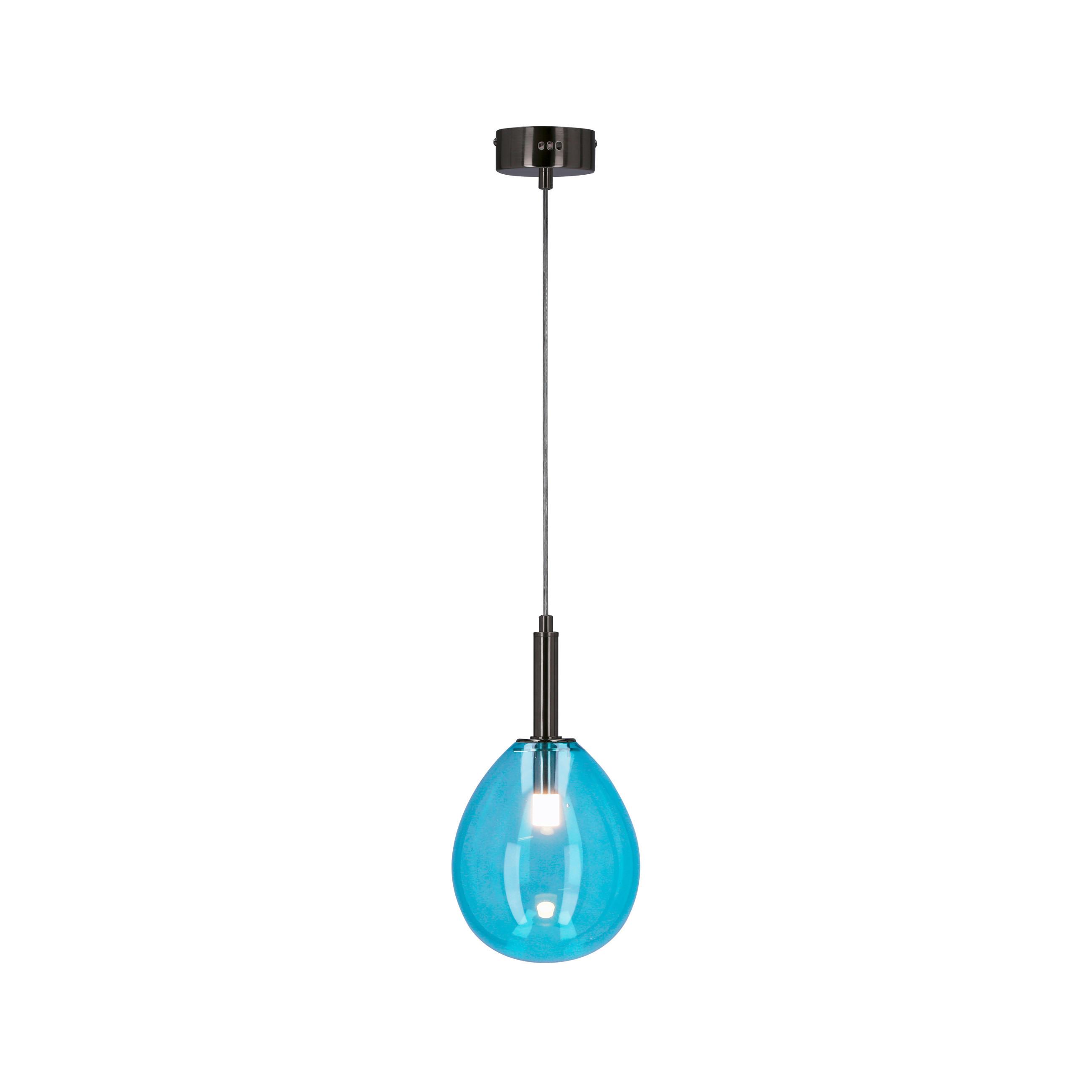 LED-Hängeleuchte 50133210 Lukka - Chromfarben/Hellblau, Design, Glas/Metall (18/18/115cm)