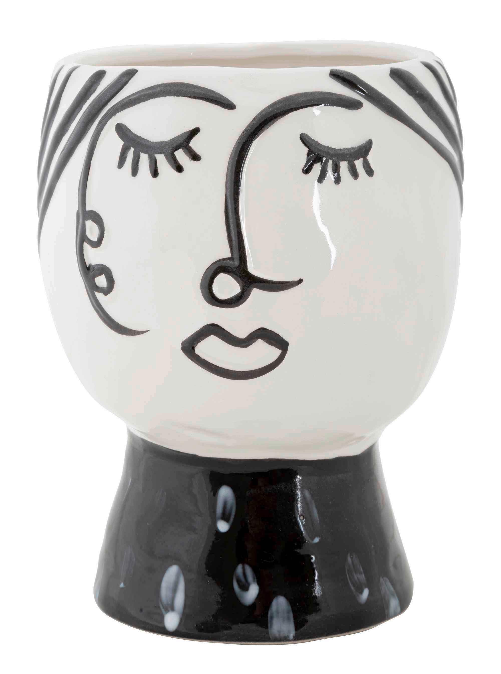 Vase Pot Face Schwarz, Weiß B: 14 cm - Schwarz/Weiß, Basics, Keramik (14/18,2/14cm)