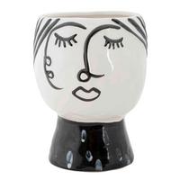 Vase Pot Face Schwarz, Weiß B: 14 cm - Schwarz/Weiß, Basics, Keramik (14/18,2/14cm)