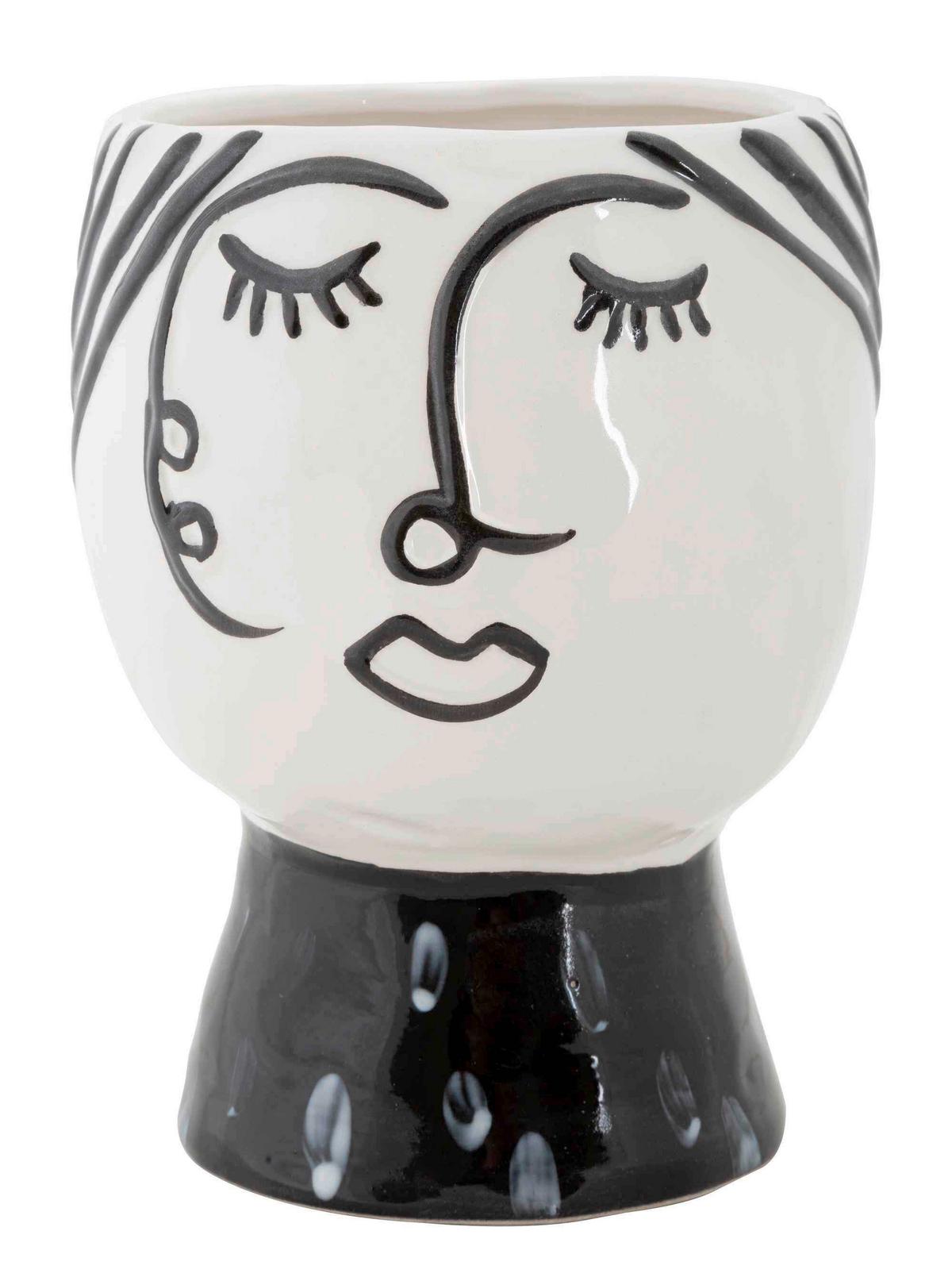 Vase Pot Face Schwarz, Weiß B: 14 cm - Schwarz/Weiß, Basics, Keramik (14/18,2/14cm)