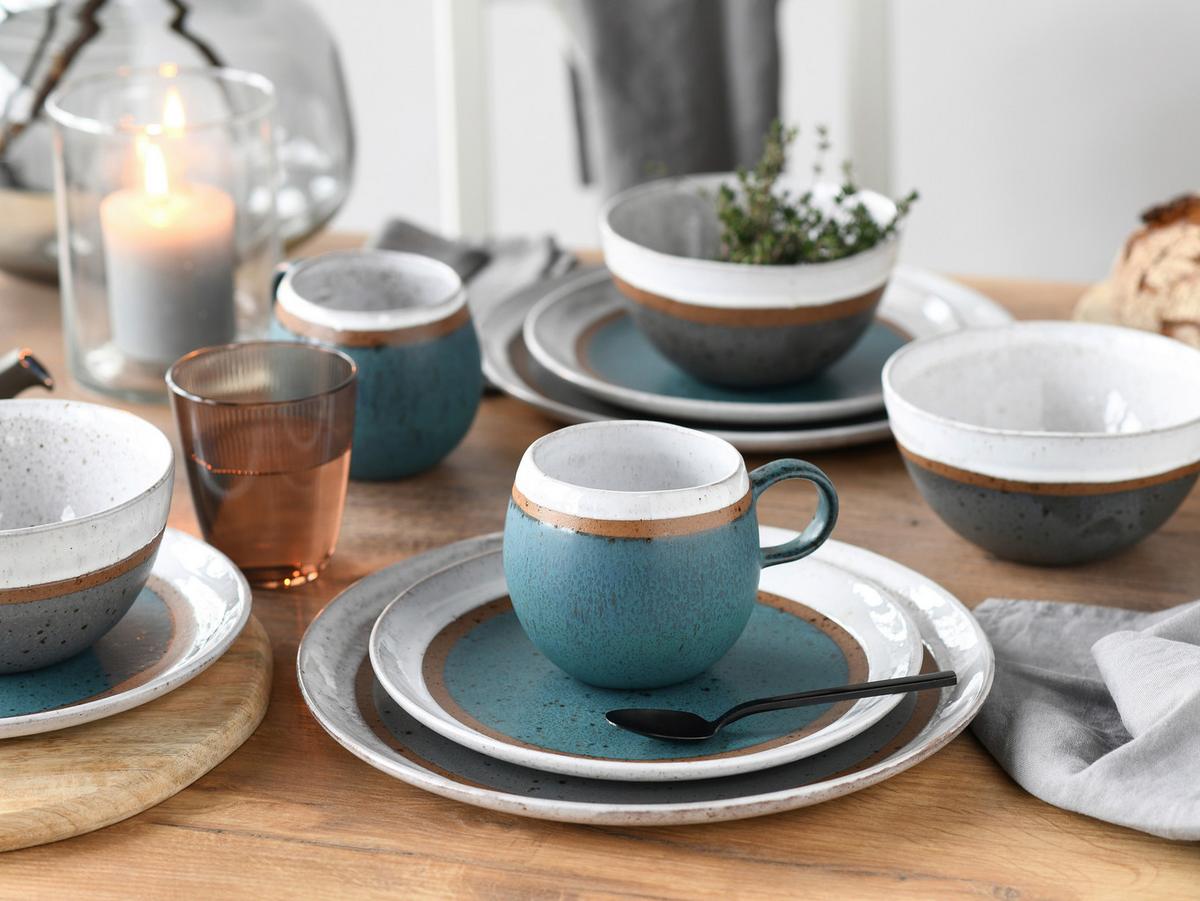 Kombiservice 16-Teilig. Steinzeug, multicolor - Türkis/Cognac, Basics, Keramik - Creatable