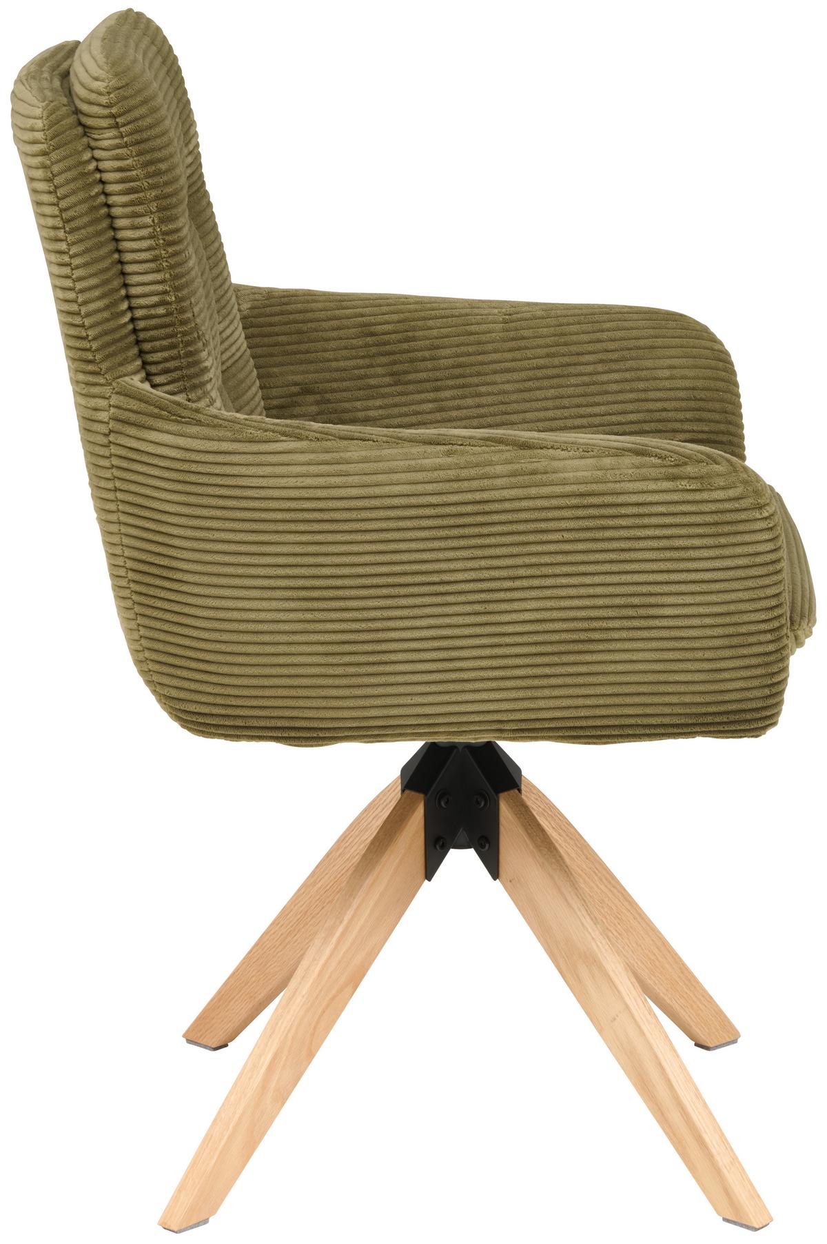 Armlehnstuhl Matti Grün, Sitzfläche 360° drehbar - Naturfarben/Grün, KONVENTIONELL, Holz/Textil (60/93/65,5cm) - Livetastic