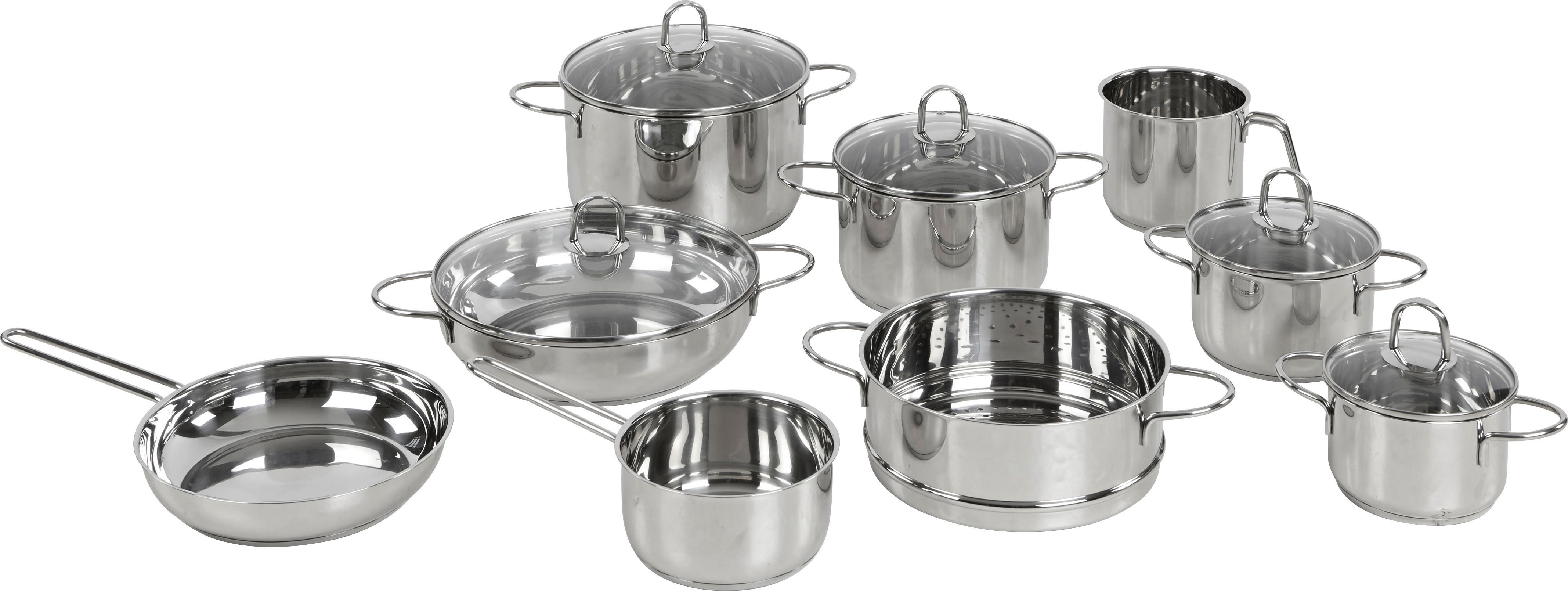 Kochtopfset Jörg 14 Tlg. Edelstahl, Mit Deckel - Klar/Edelstahlfarben, KONVENTIONELL, Glas/Metall - James Wood