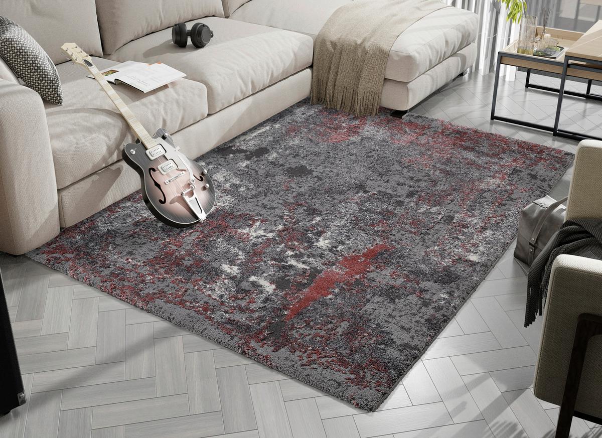 Webteppich Grau Timeline Quantum 200x200 cm - Hellrot/Grau, Design, Textil (200/200cm) - Novel