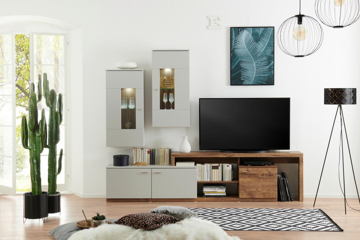 Tv-element Arian B: 175-261,2 Cm Eiche Dekor/hellgrau - Eichefarben/Hellgrau, MODERN, Holzwerkstoff (175-261,2/63,6/37,2cm)