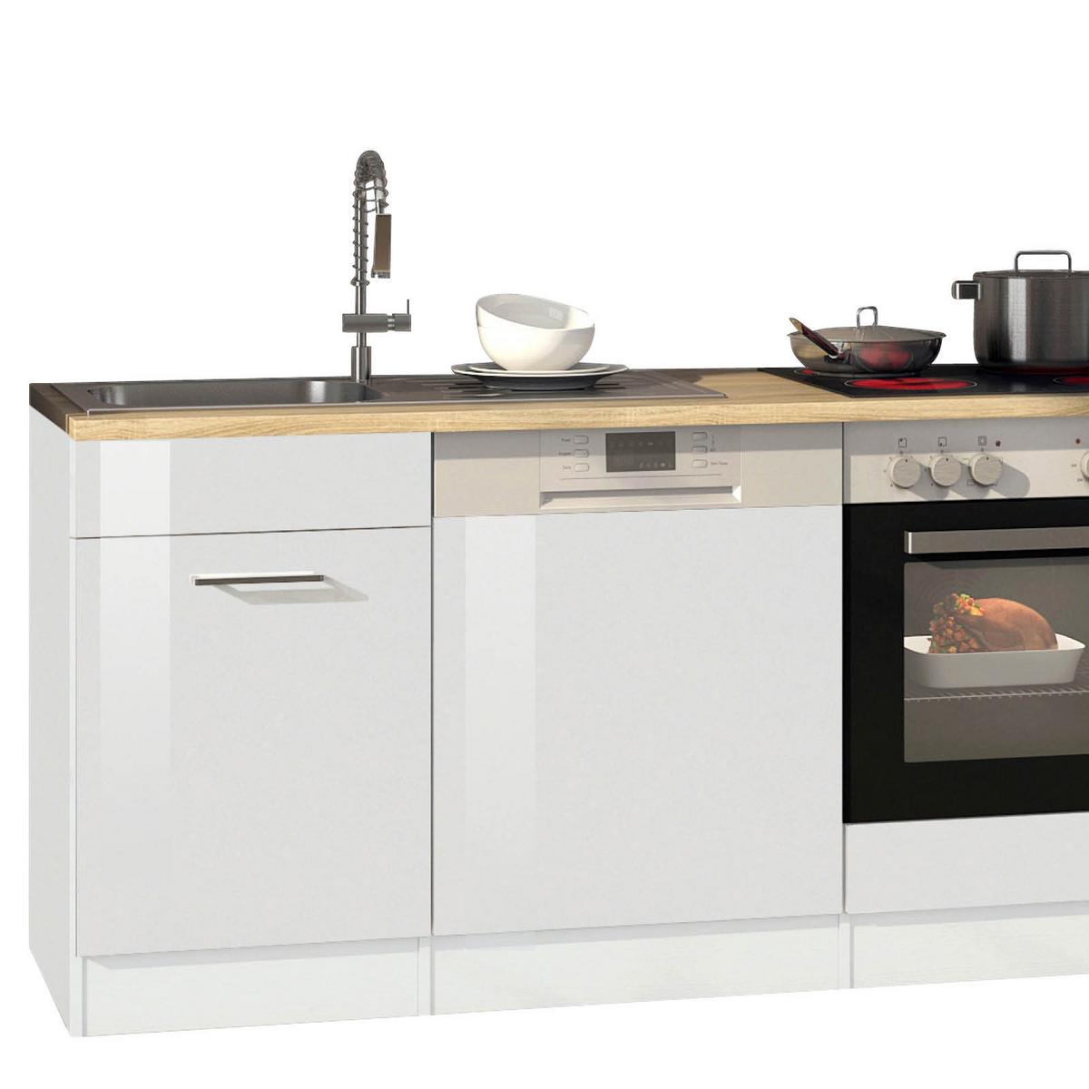 Küchenzeile Mailand mit Geräten 220 cm Weiß Elegant - Weiß Hochglanz/Eichefarben, MODERN, Holzwerkstoff (220cm) - Held