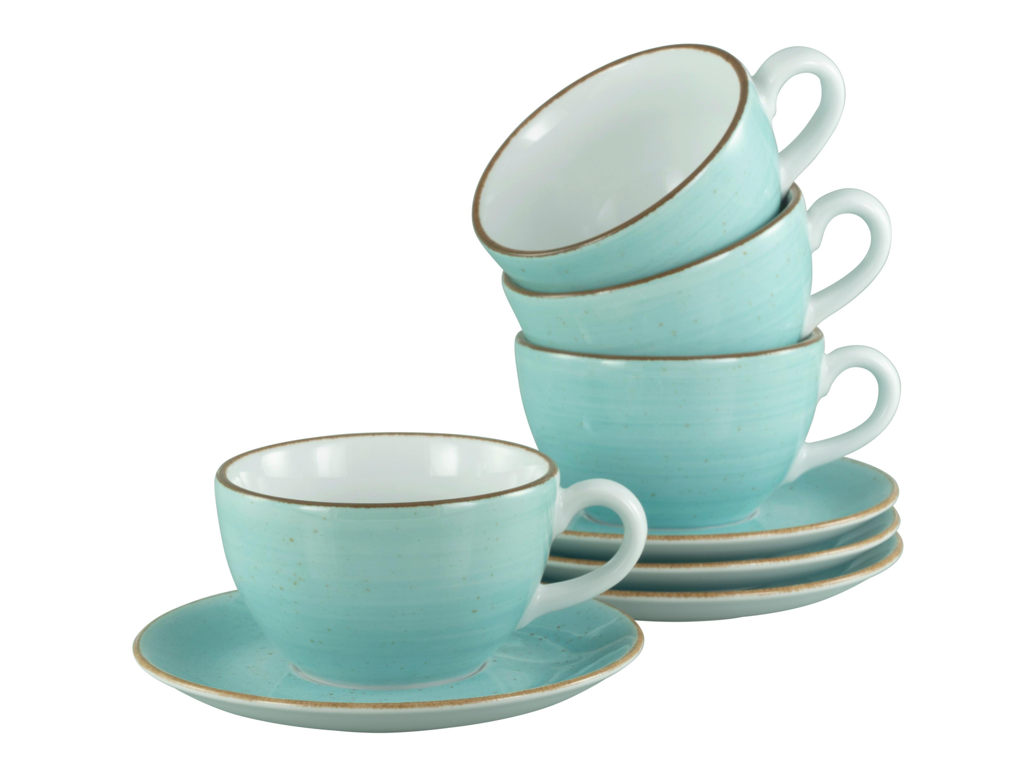 Cappuccinotasse mit Untertass Vintage Nature Türkis, Weiß - Türkis/Weiß, Basics, Keramik - Creatable
