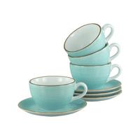 Cappuccinotasse mit Untertass Vintage Nature Türkis, Weiß - Türkis/Weiß, Basics, Keramik - Creatable