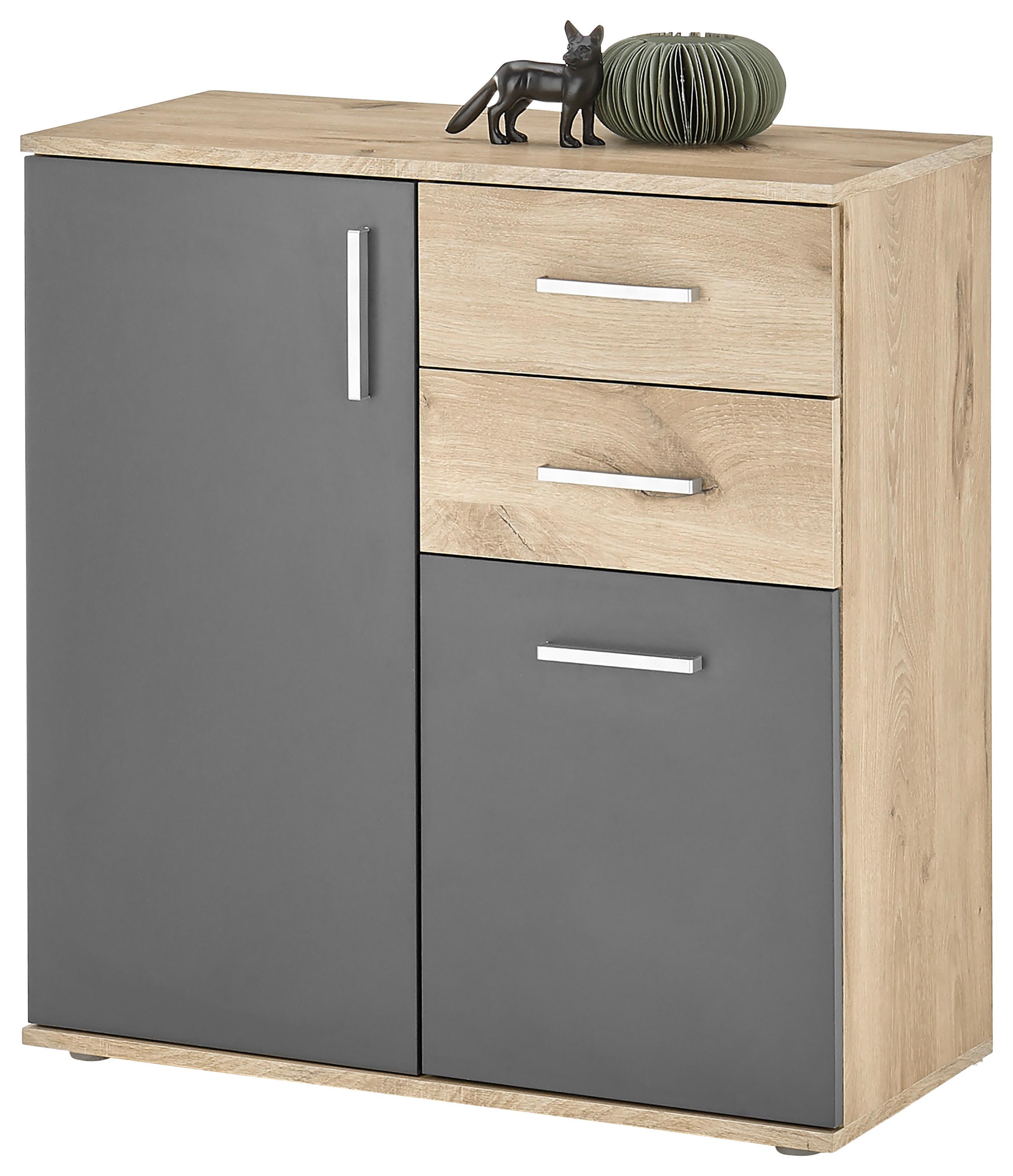 Kommode 80cm Bc 1040 Eichefarben/Grau - Eichefarben/Silberfarben, Design, Holzwerkstoff (80/84/35cm) - MID.YOU