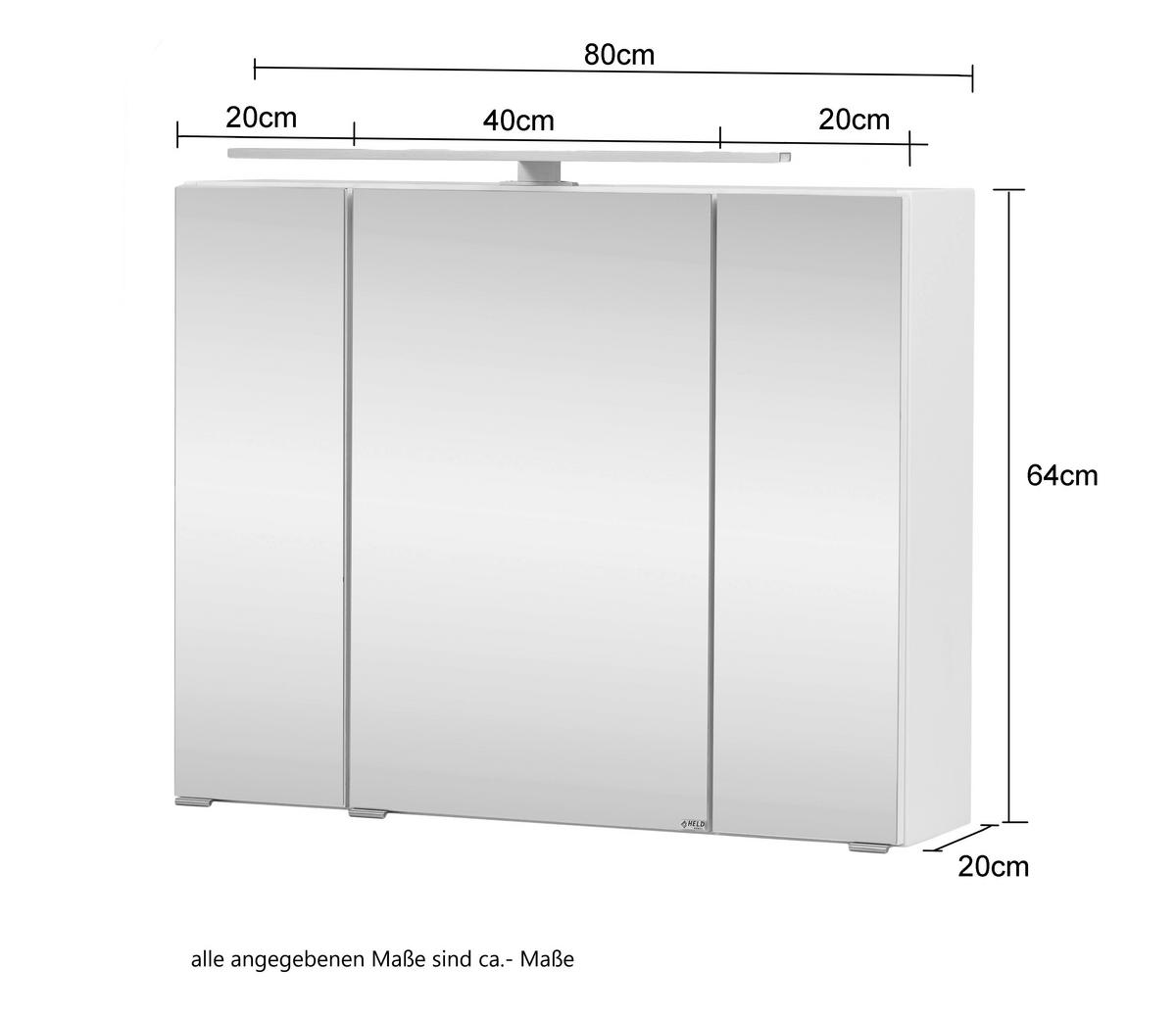 Spiegelschrank Stockholm Mit Led 3-Türig Bxhxt: 80x64x20 Cm - Grau, KONVENTIONELL, Glas/Holzwerkstoff (80/64/20cm) - Held