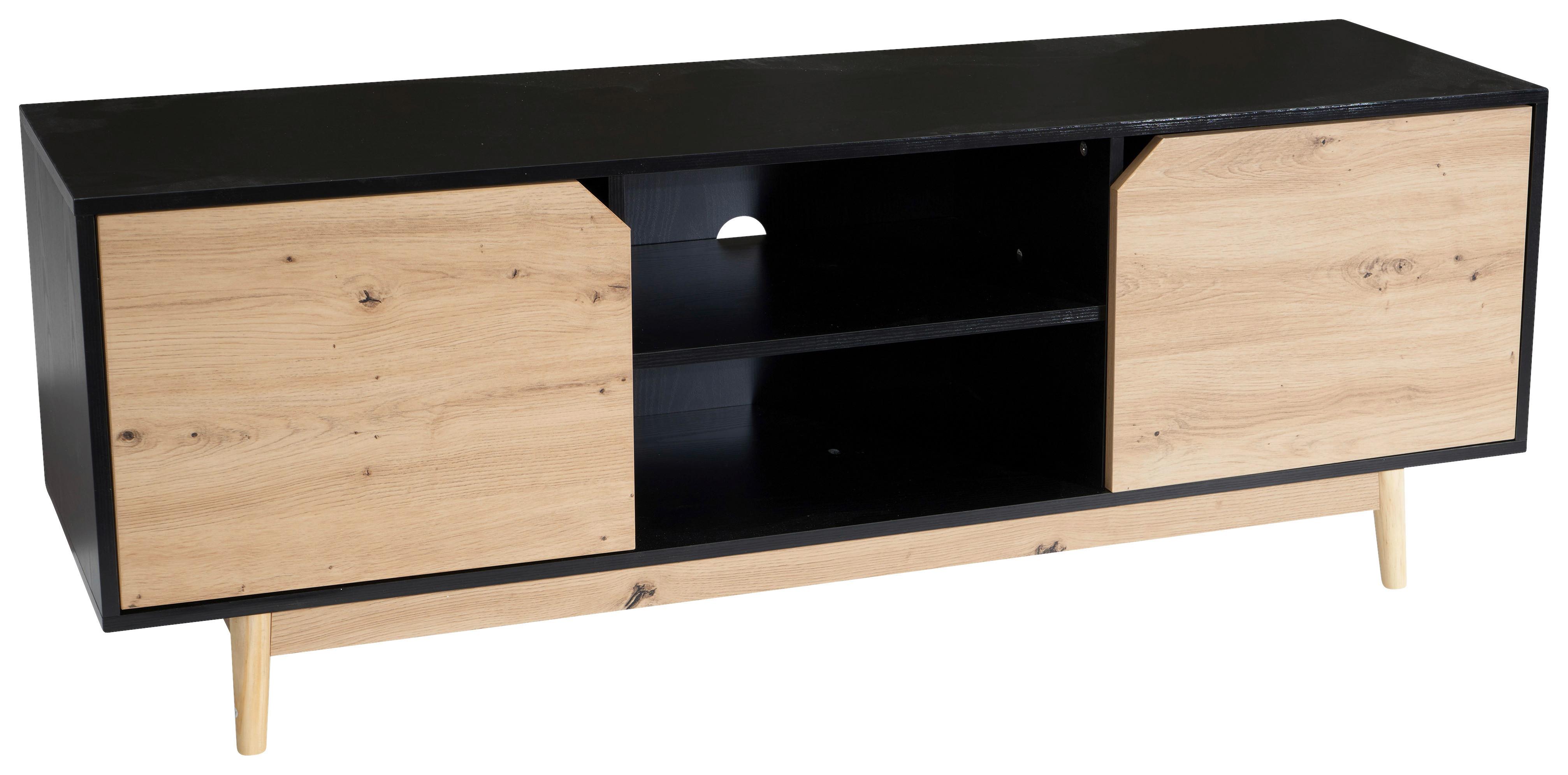 Tv-lowboard Wl6.818 B: 150 Cm Schwarz - Eichefarben/Schwarz, Design, Holzwerkstoff (150/55/40cm) - Livetastic