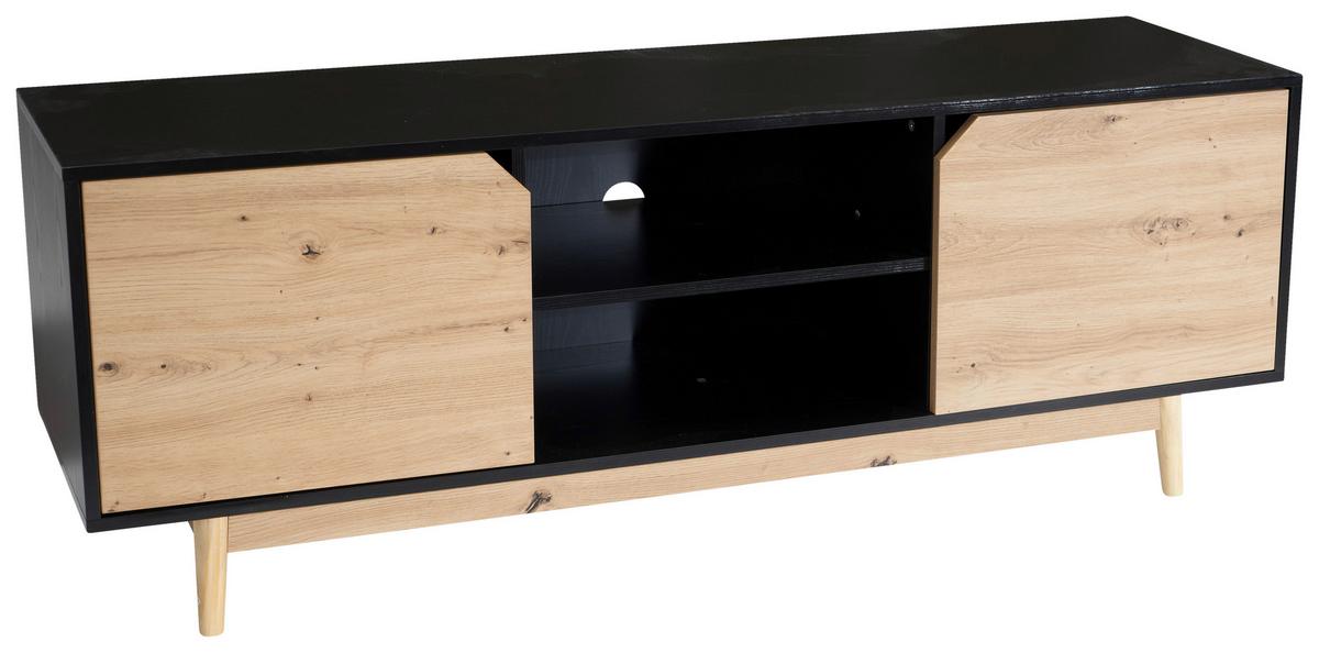Tv-lowboard Wl6.818 B: 150 Cm Schwarz - Eichefarben/Schwarz, Design, Holzwerkstoff (150/55/40cm) - Livetastic